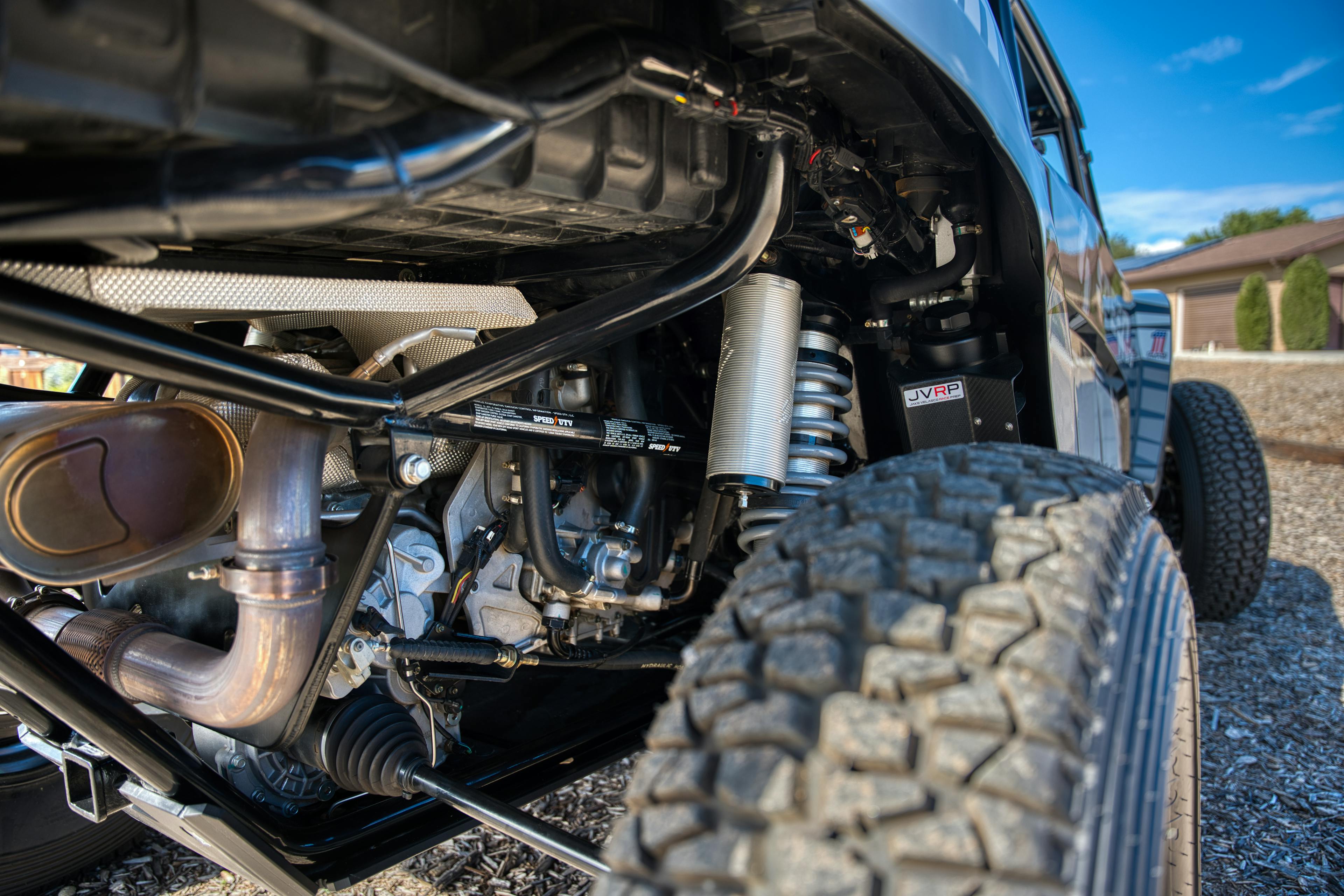 2023 Speed UTV El Jefe passenger rear shock/engine bay close 2