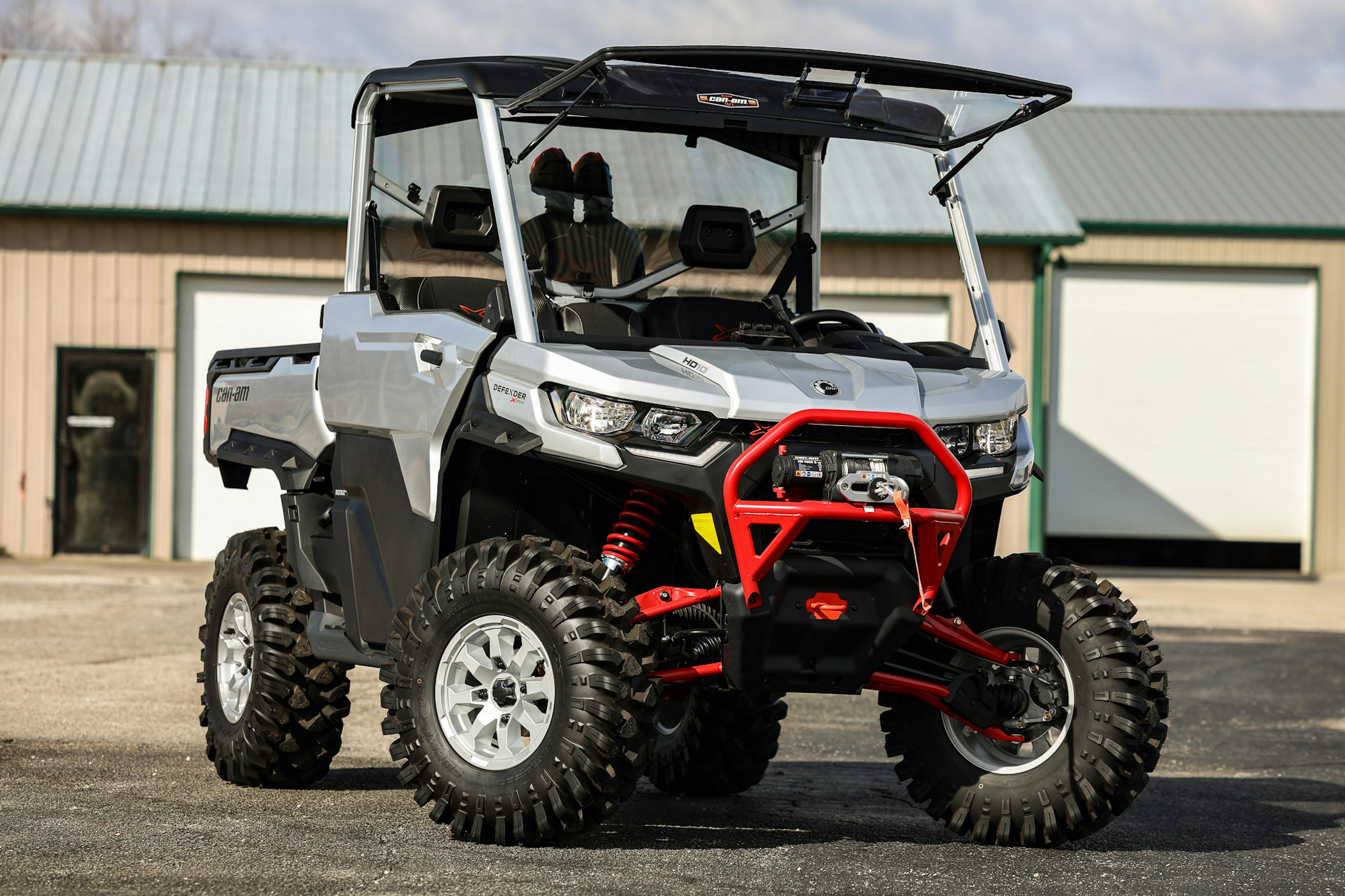 2024 Can-Am Defender HD10 XMR passenger front 3/4 windshield up 