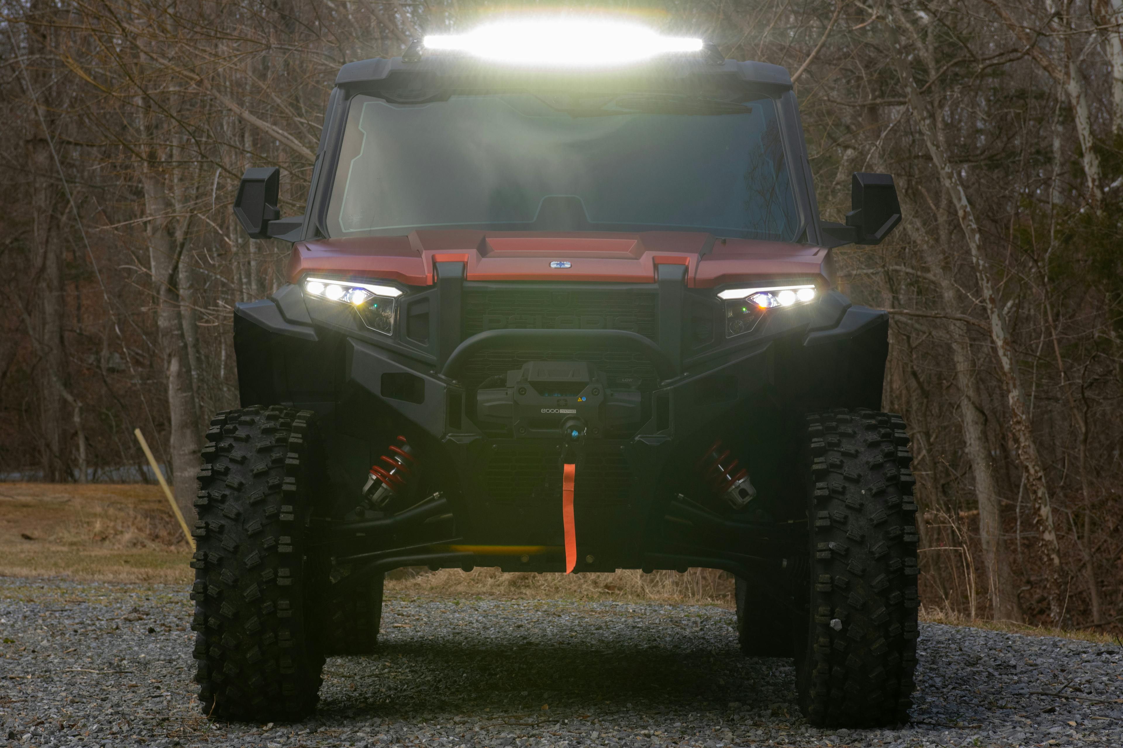 2024 Polaris Xpedition ADV Northstar front lit up 