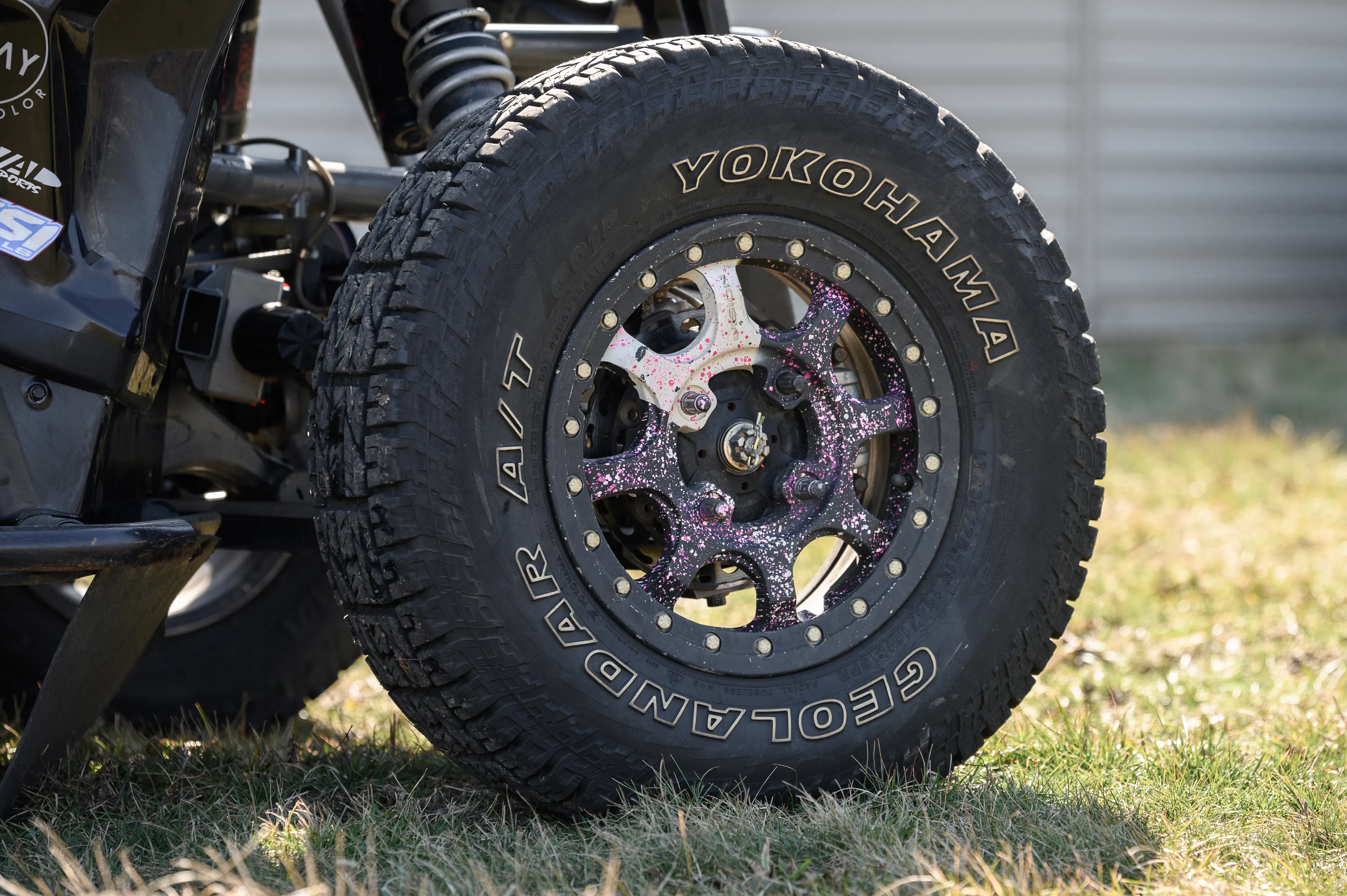 2024 Can-Am Maverick X3 Gray Leadbetter Race Car driver rear tire close