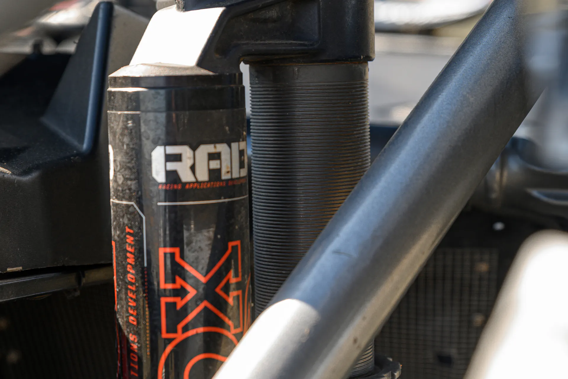 2024 Can-Am Maverick X3 Gray Leadbetter Race Car exterior detail Fox reservoir 2