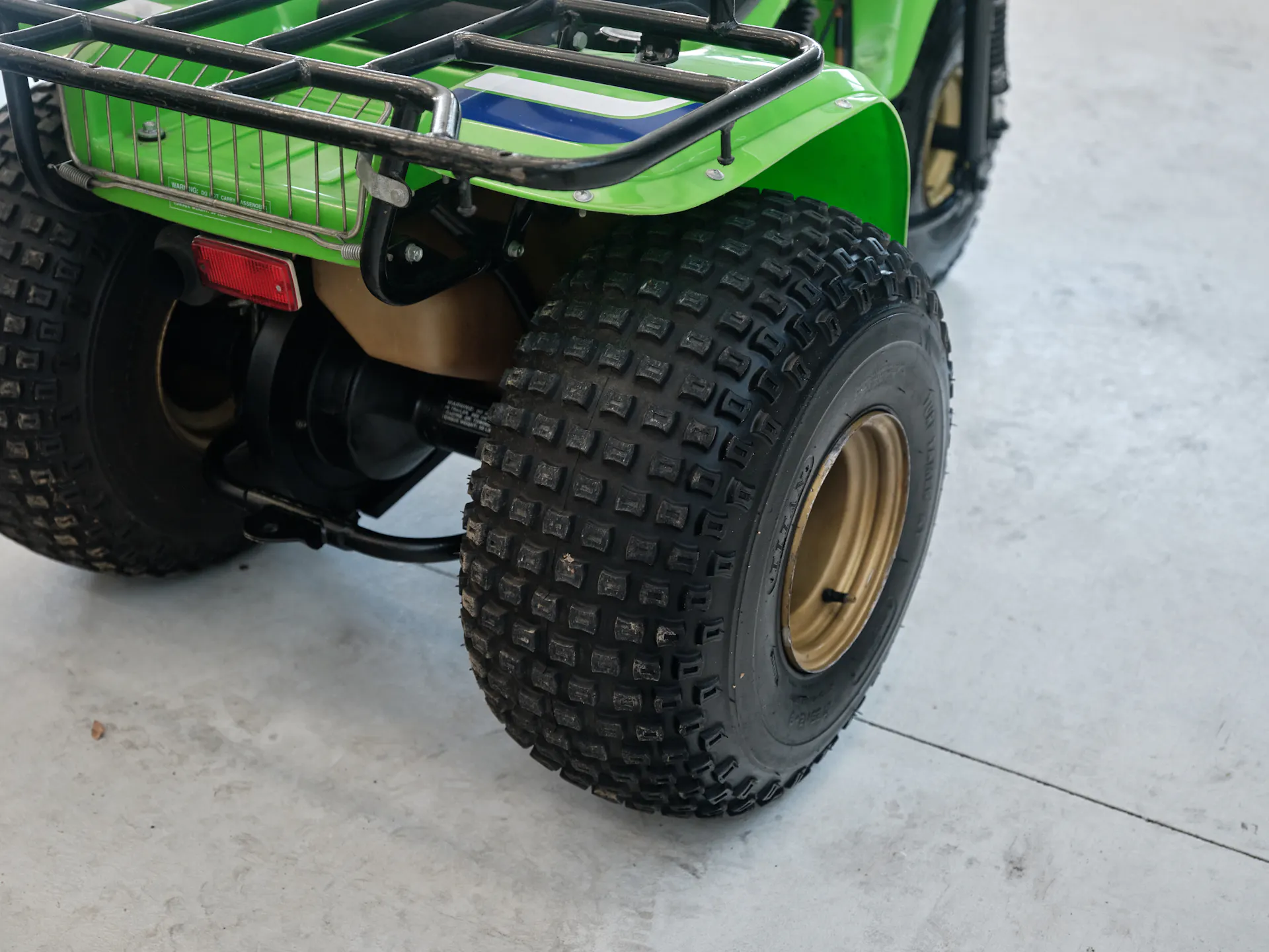 1985 Kawasaki KLT 250 right rear tire rear angle