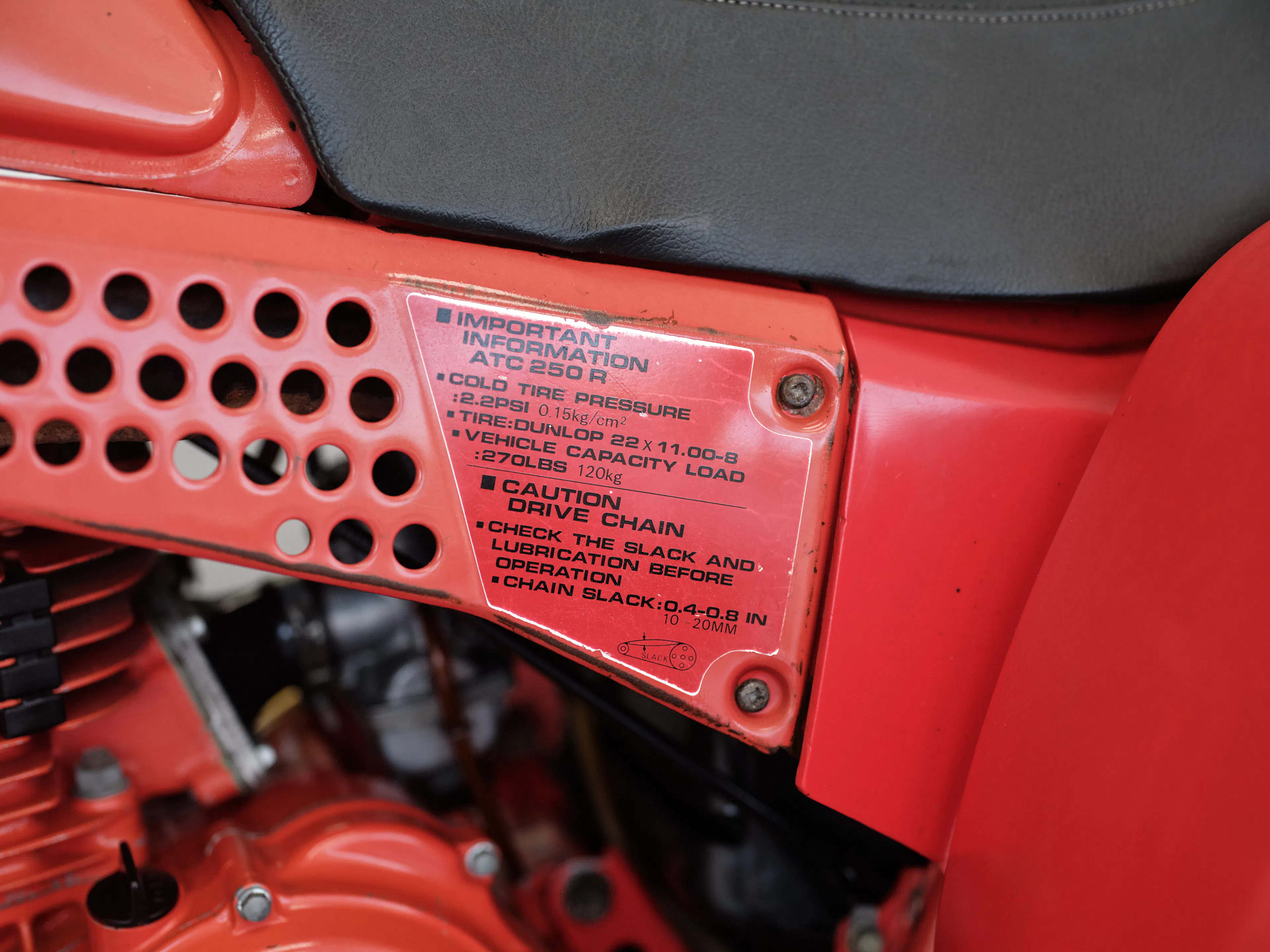 1982 Honda ATC 250R warning sticker