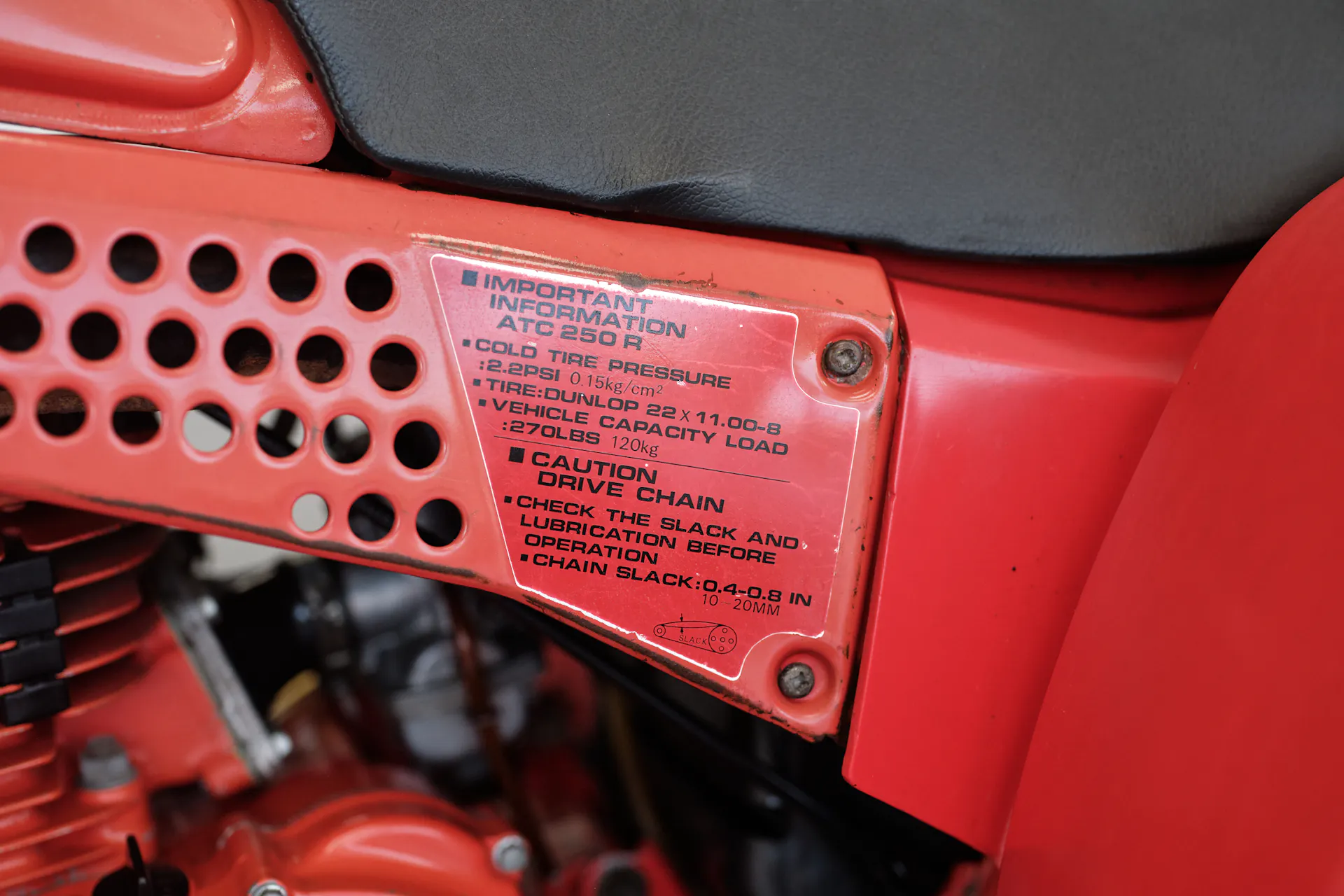 1982 Honda ATC 250R warning sticker