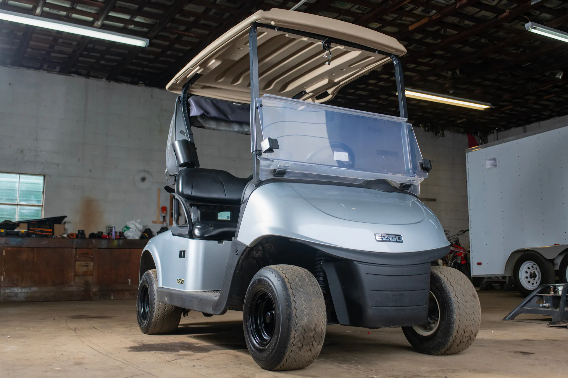 2020 E-Z-Go RXV Silver front passenger 3/4