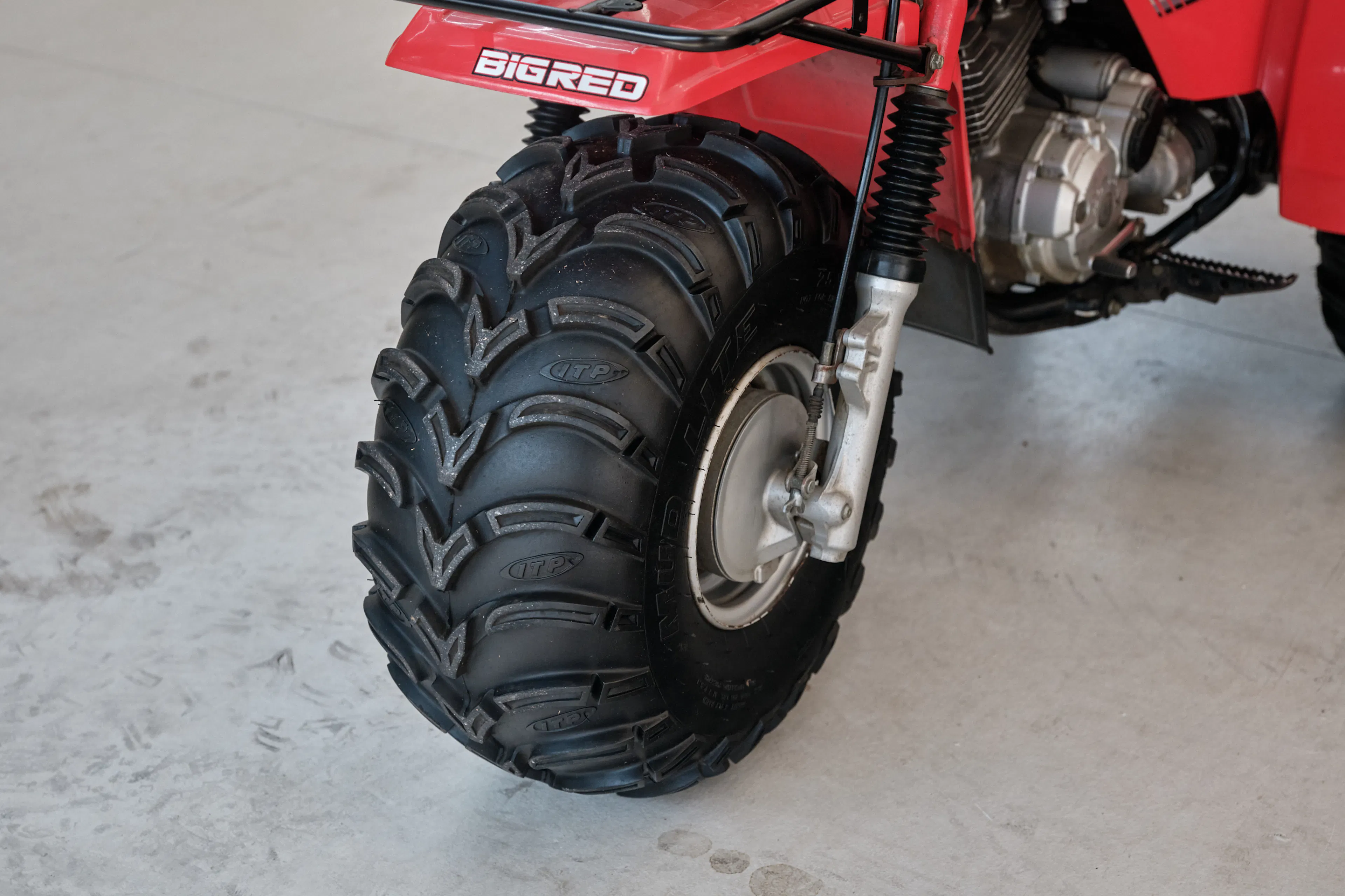 1986 Honda ATC 250ES Big Red front wheel 3/4 steep