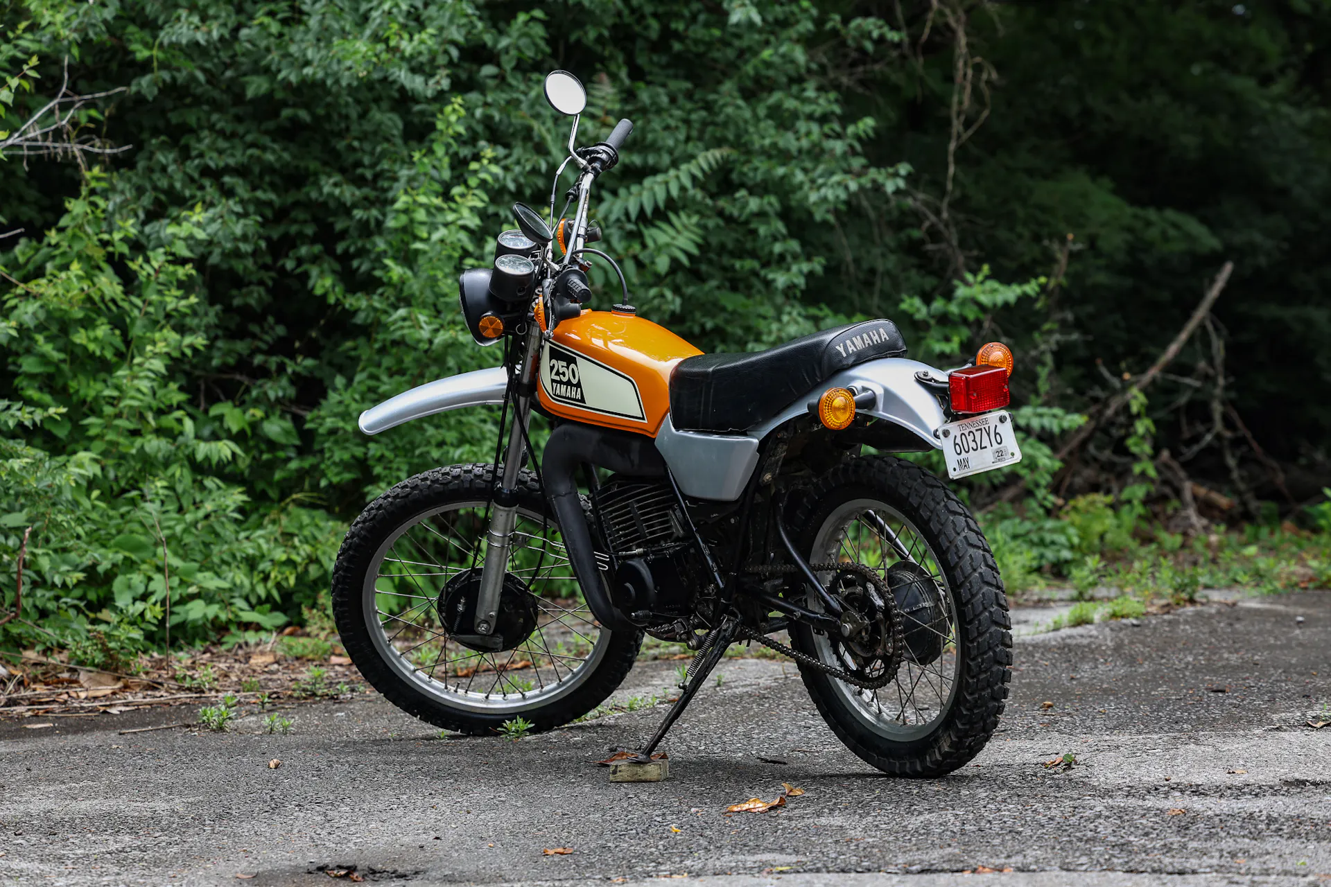1977 Yamaha DT250 left rear 3/4