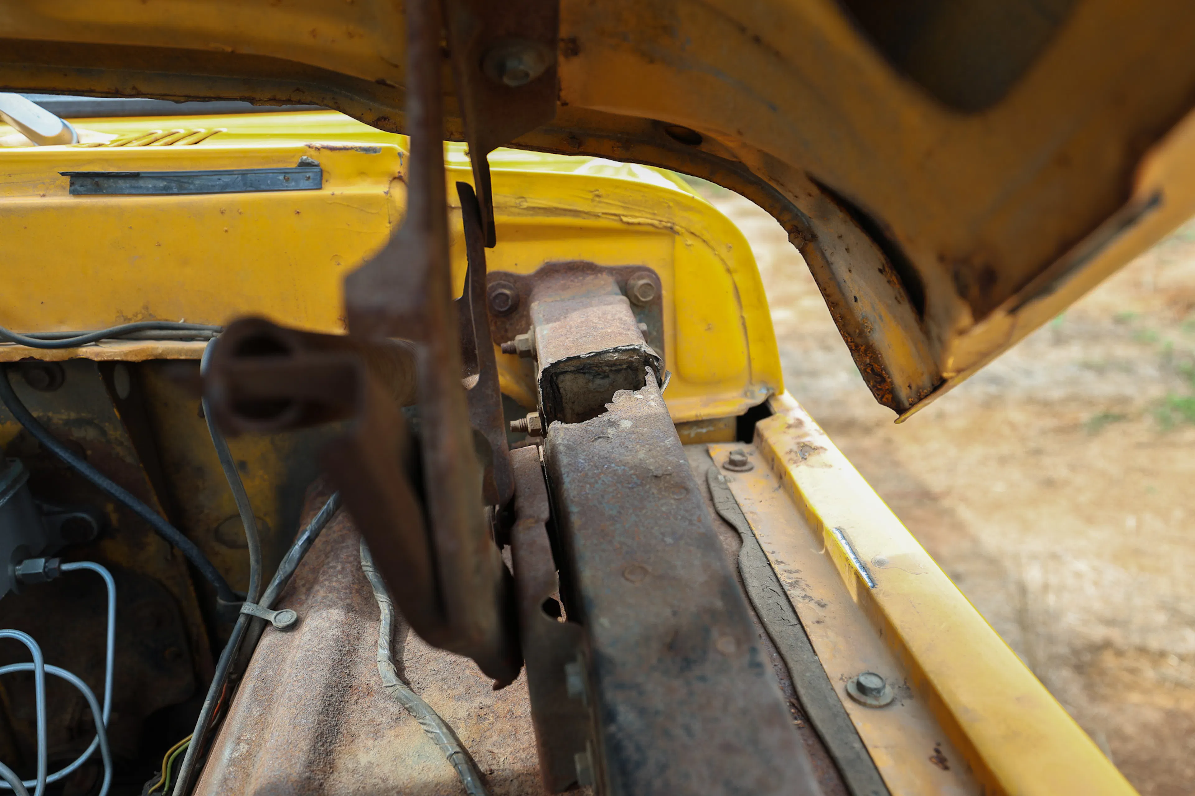 1971 Ford F-250 Custom Highboy driver inner fender support rust