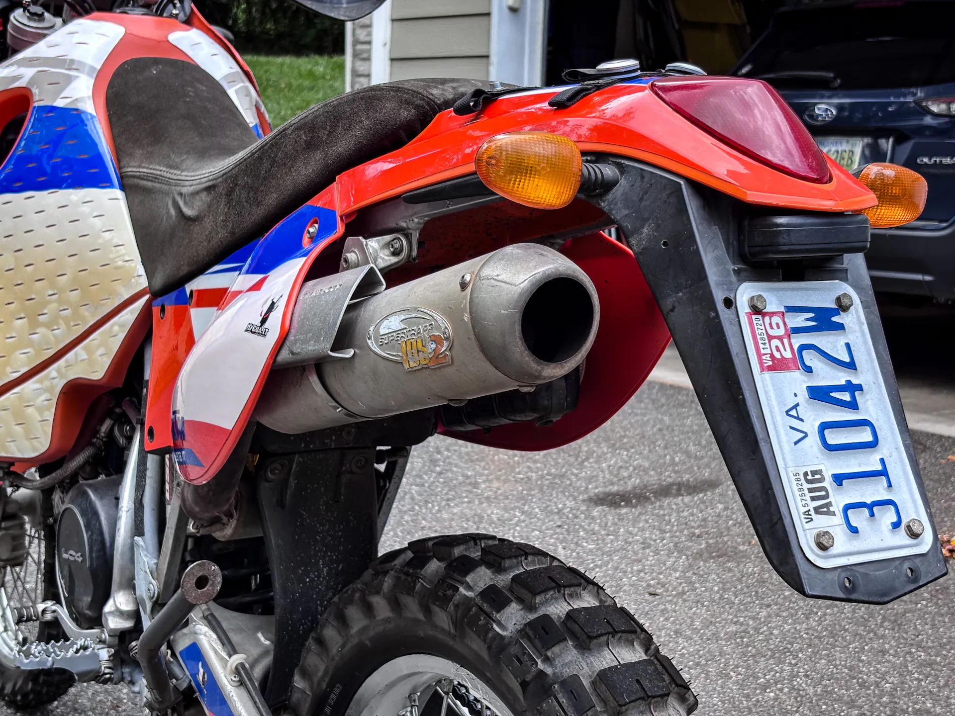 2001 KTM 640 Adventure left rear signal/exhaust