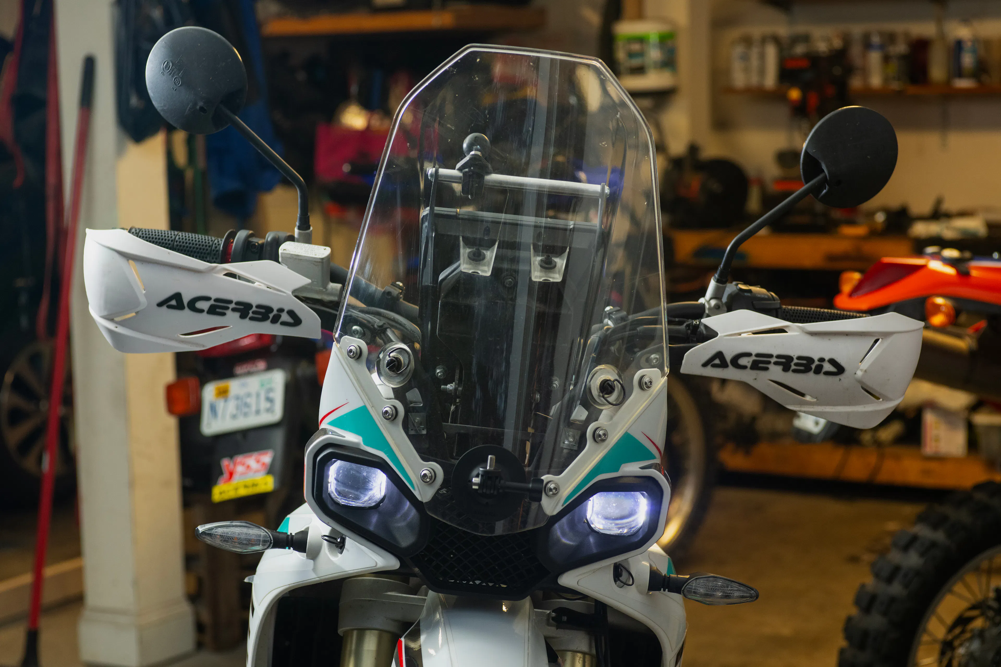 2024 Kove 450 Rally windscreen lights on