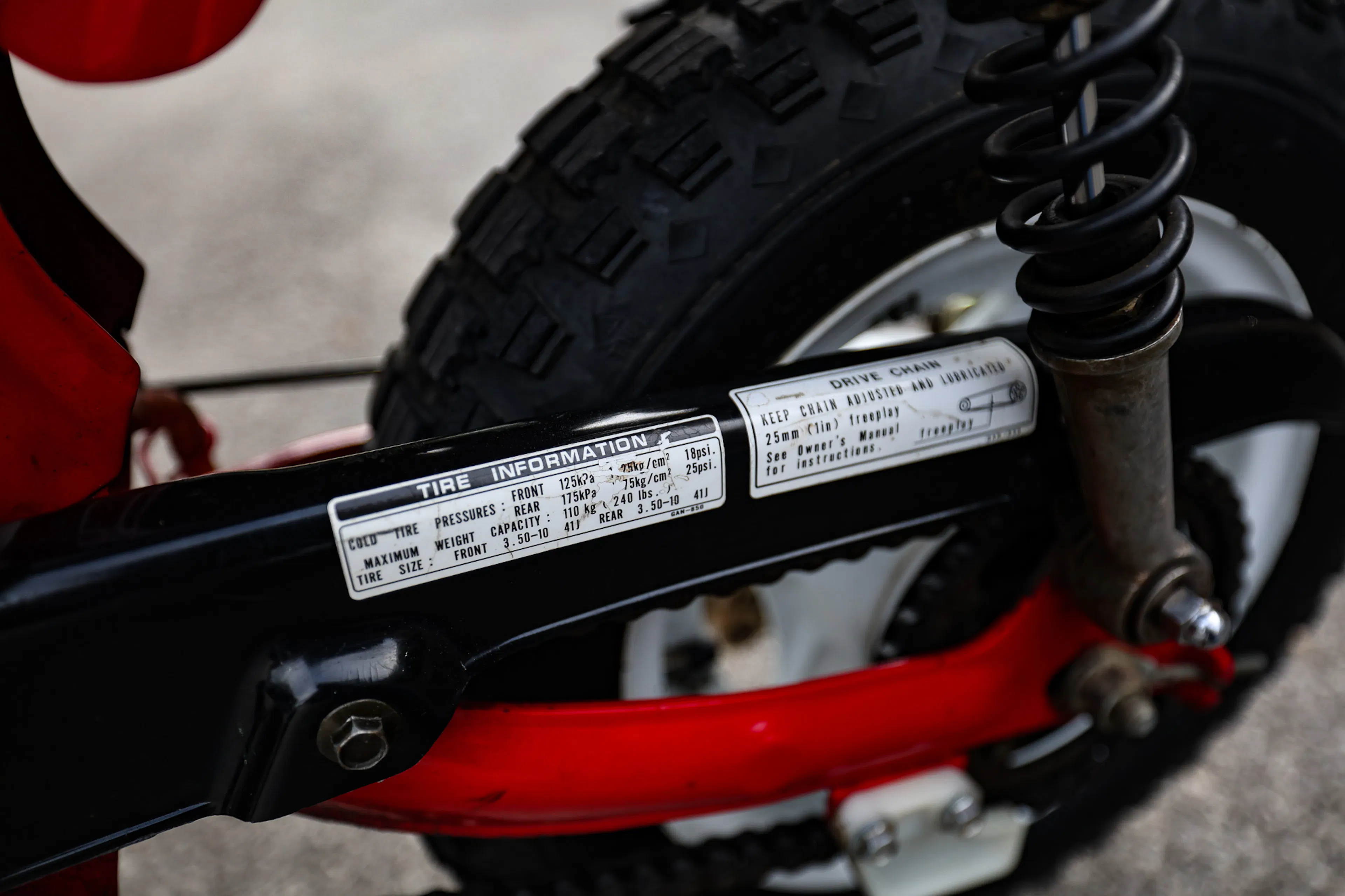 1993 Honda CT70 Mini Trail warning stickers