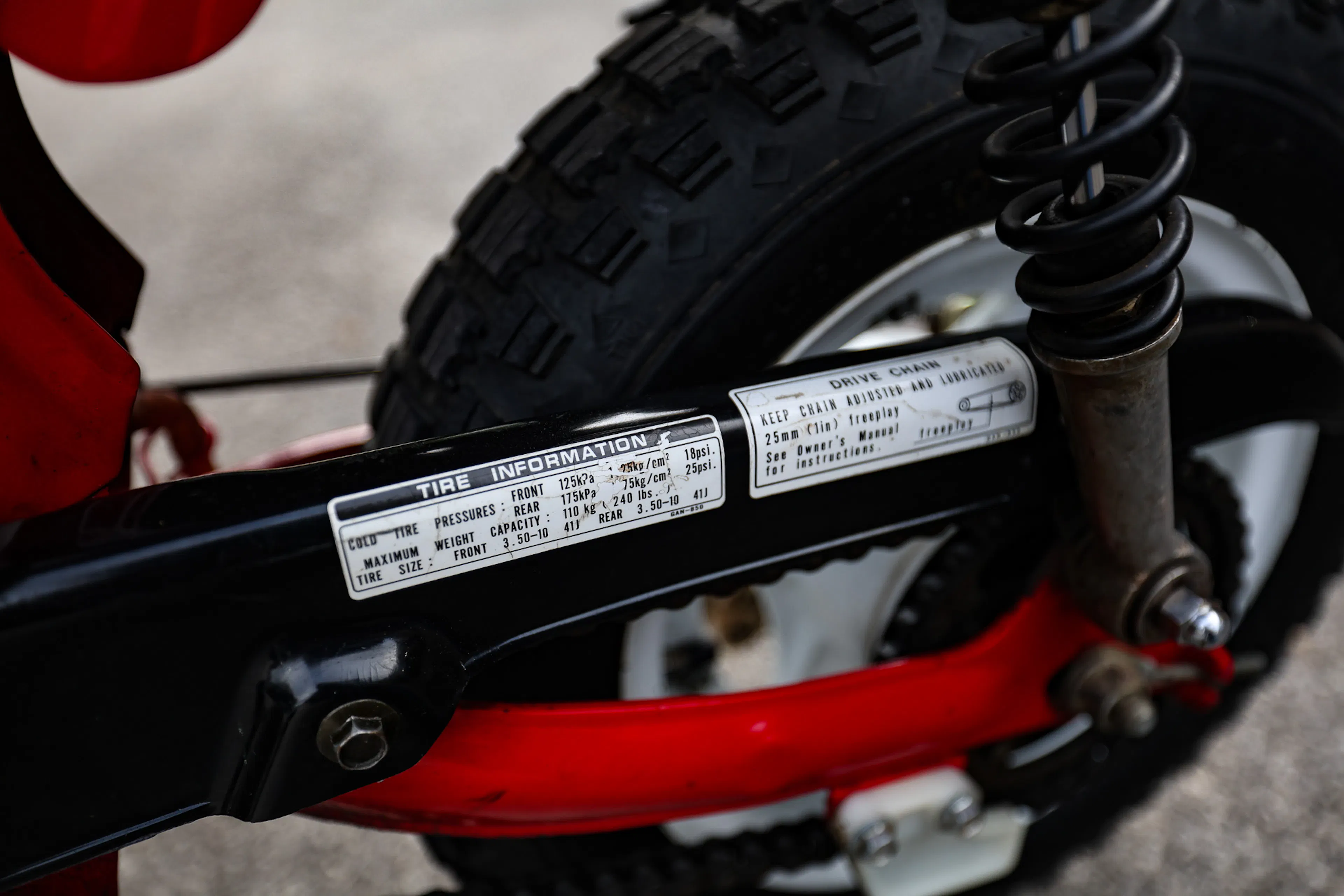 1993 Honda CT70 Mini Trail warning stickers