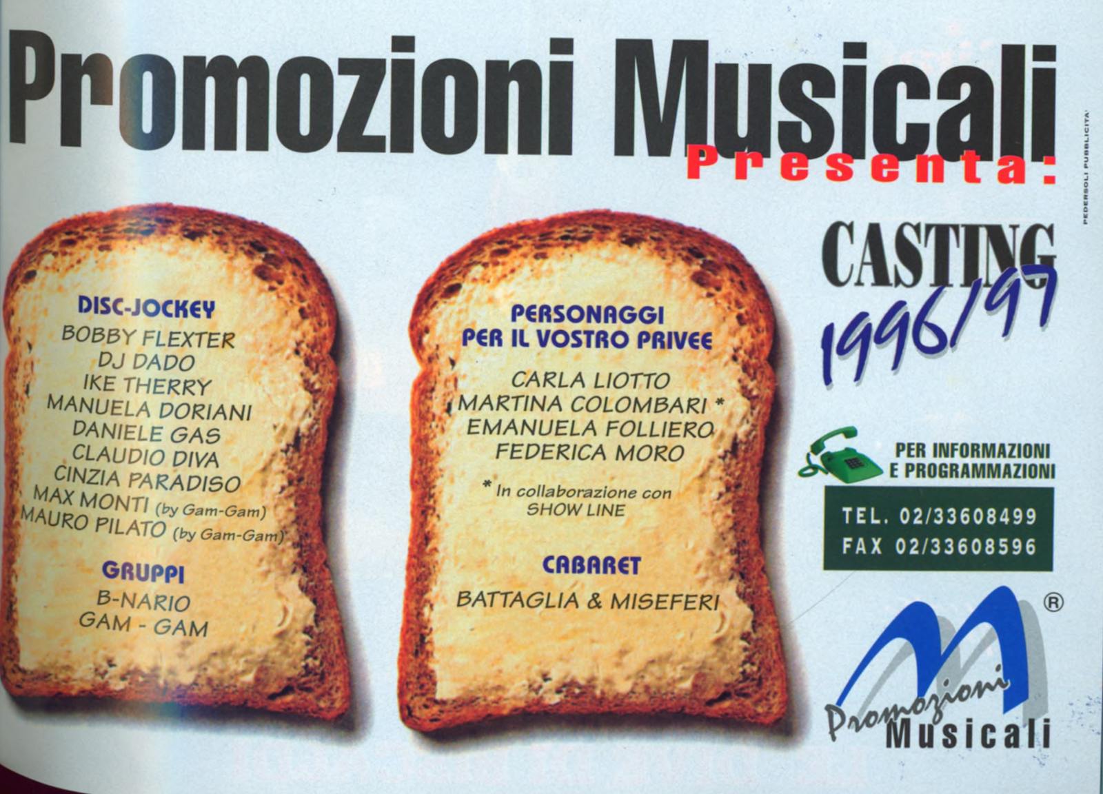 Pubblicità Promozioni Musicali: Casting 1996/97