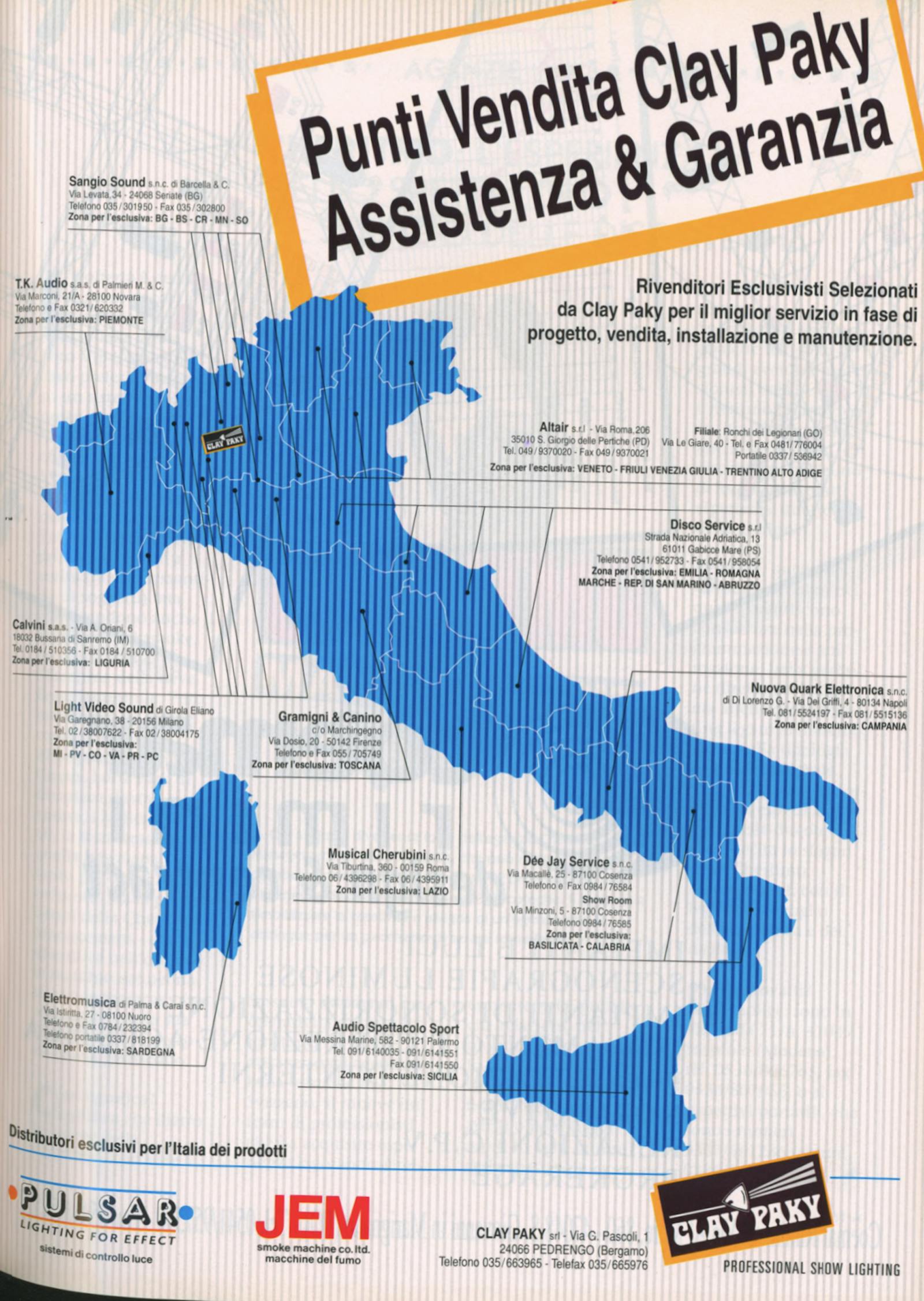 Pubblicità Clay Paky: Punti Vendita Clay Paky Assistenza & Garanzia