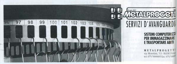 `Inserzione Metalprogetti Sistemi computerizzati per immagazzinare e trasportare abiti