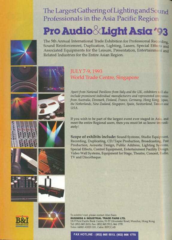 `Inserzione Business & Industrial Trade Fairs Pro Audio & Light Asia '93
