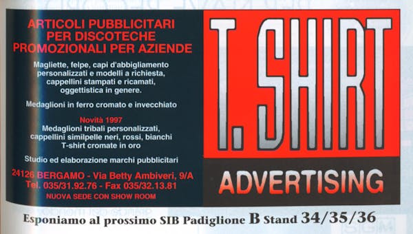 `Inserzione T.Shirt Advertising Articoli pubblicitari per discoteche