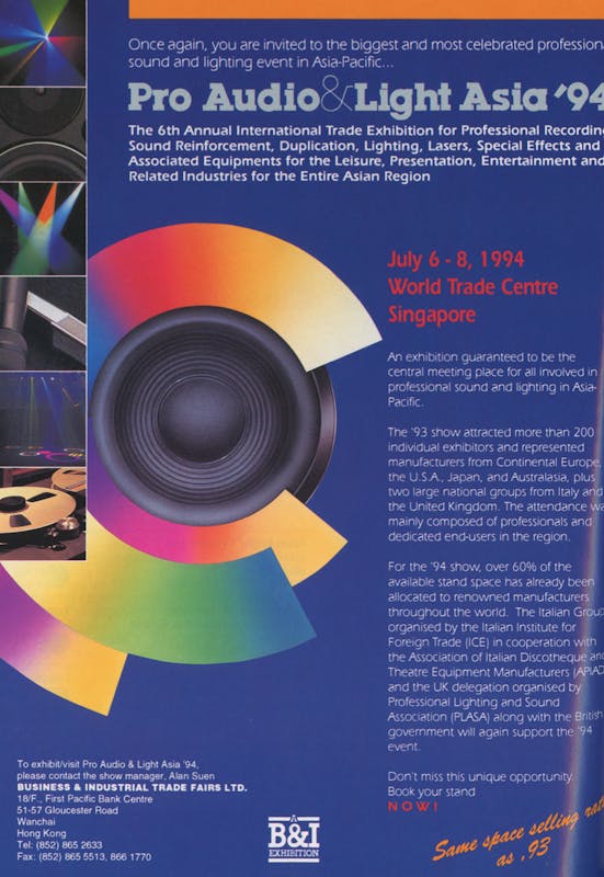 `Inserzione Business & Industrial Trade Fairs Pro Audio & Light Asia '94 