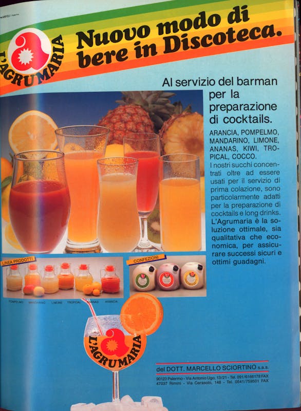 `Inserzione Agrumarie Riunite Sciortino Nuovo modo di bere in Discoteca