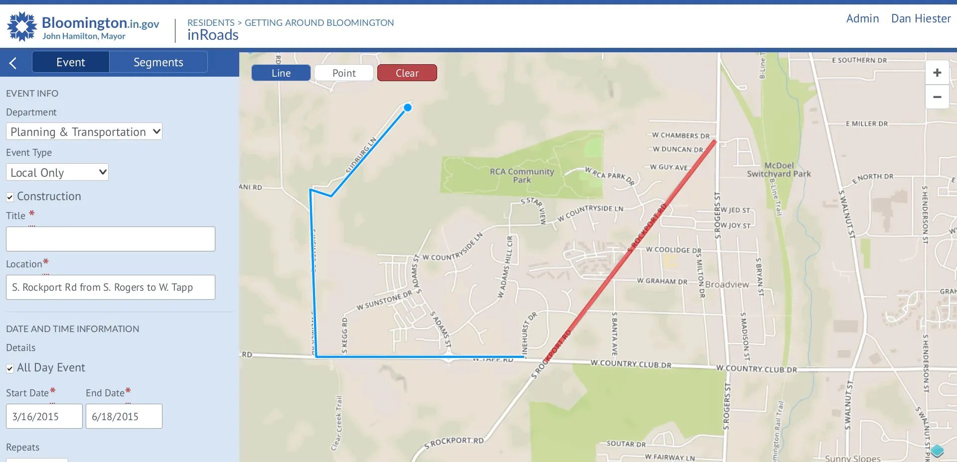 A screen shot of the admin UI