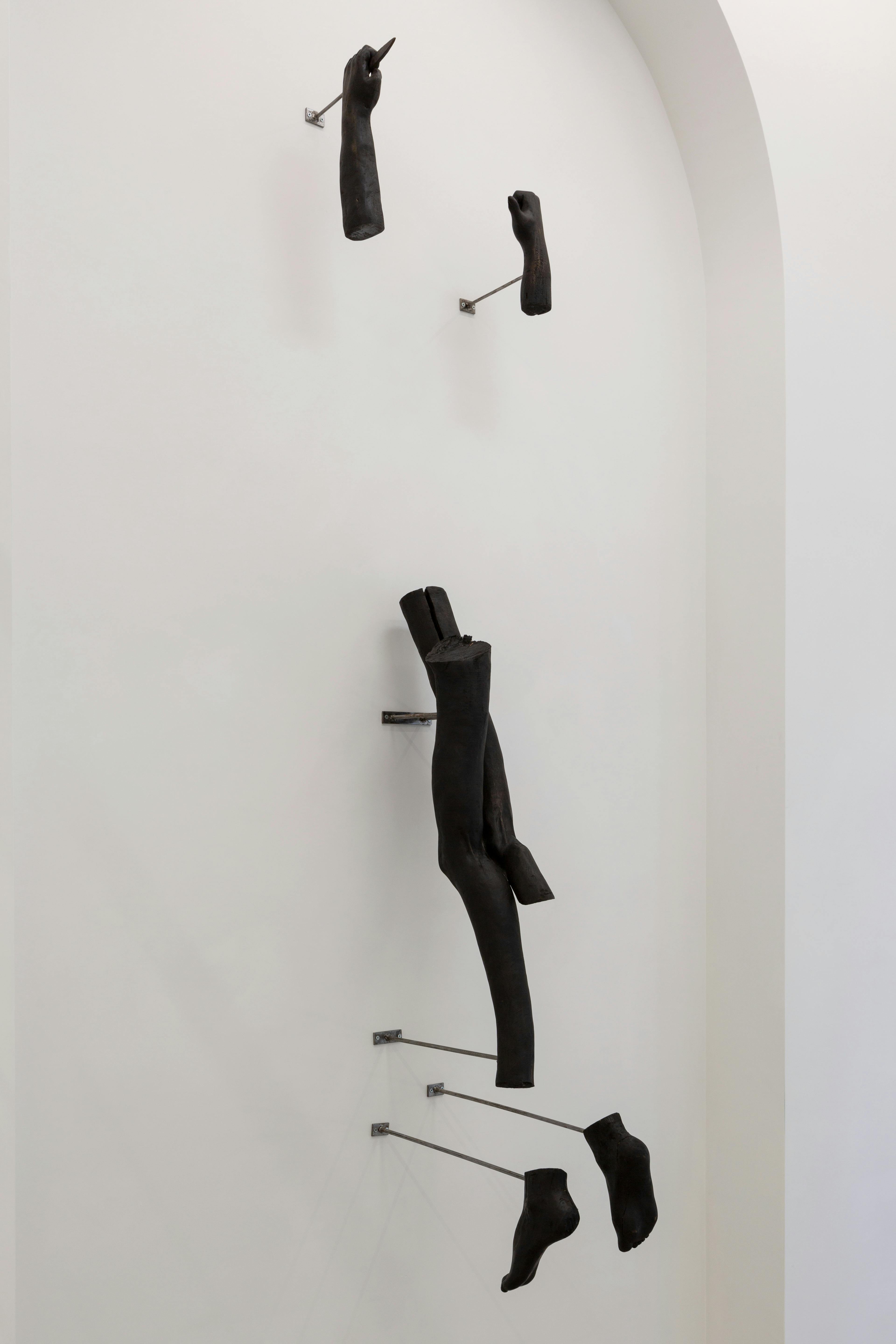 Corpo randagio (tentativo d’abbandono), Jacopo Naccarato, 2023, legno, ferro, inchiostro e cera, misure ambientali