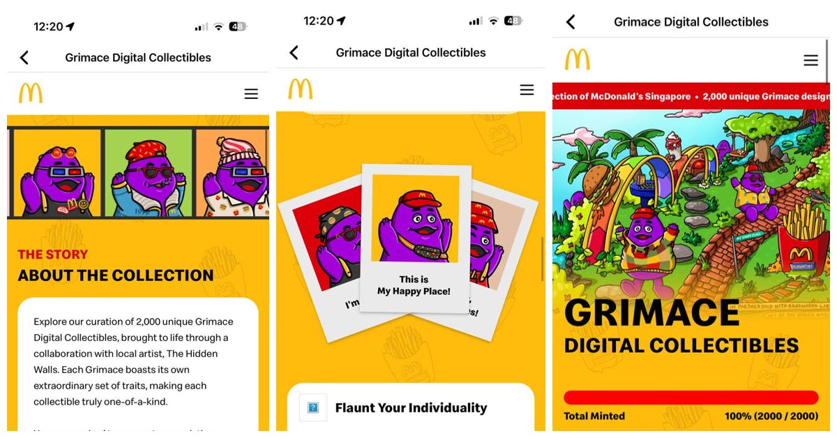 Special Mcdonald's Grimace digital collectibles