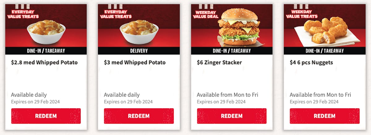 Ongoing KFC promotions and coupons (Everyday/Weekday)