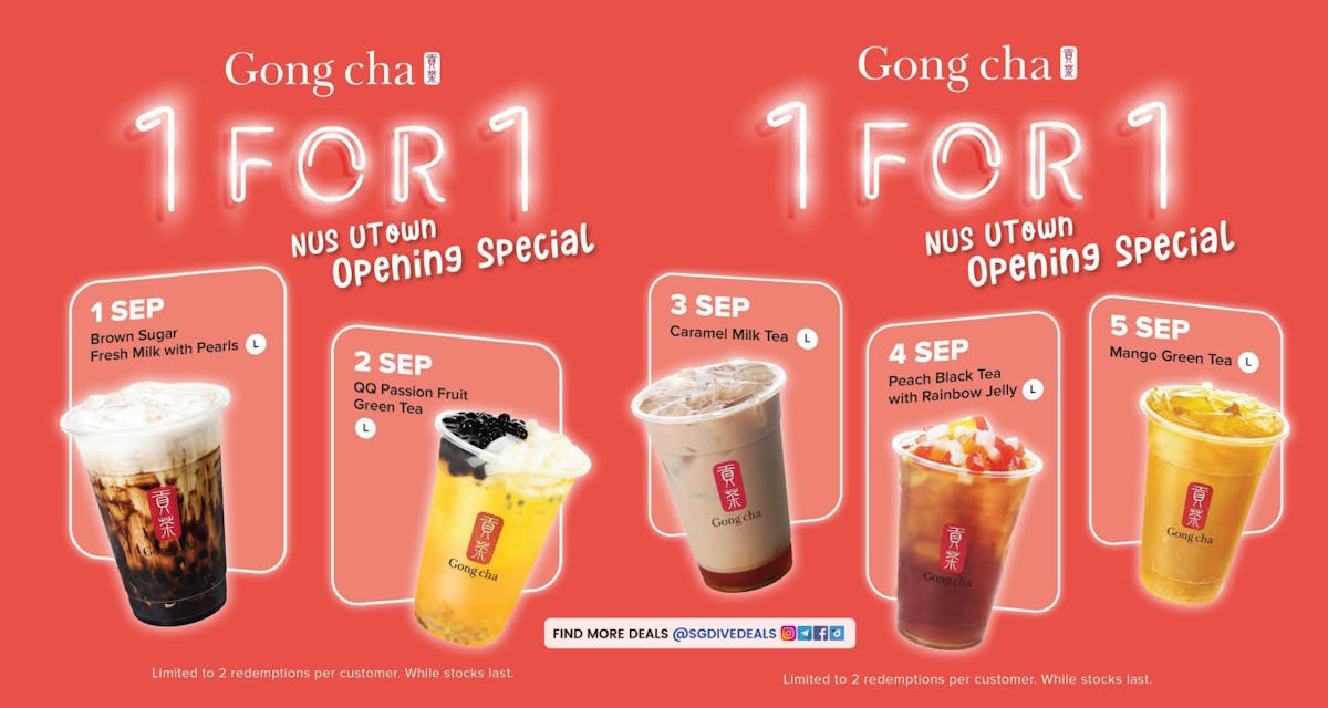 Gong Cha: Opening Specials: 1 for 1 great deals