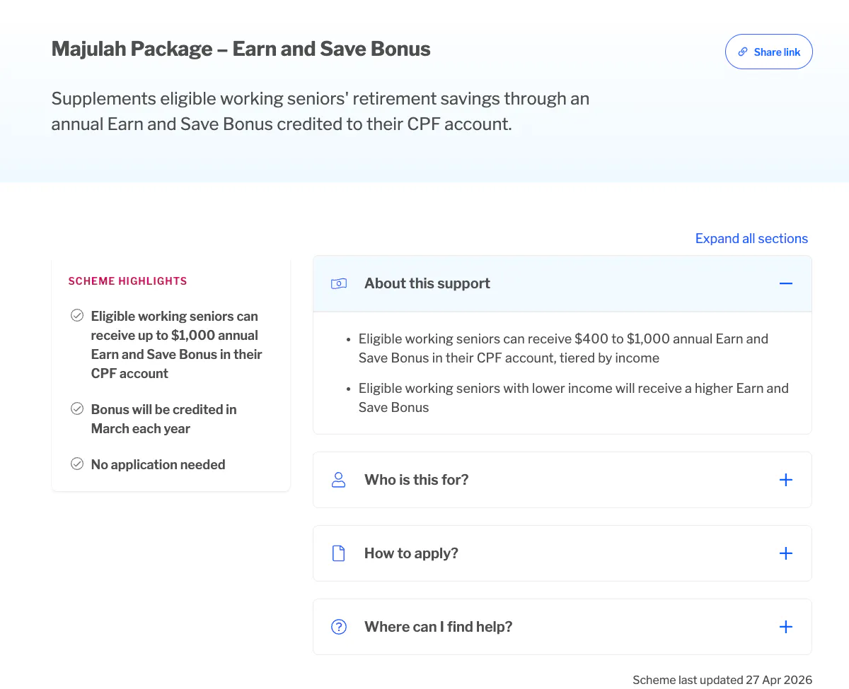 Majulah Package 2026 Singapore: $1,000 Earn and Save Bonus, RSB, and MediSave Bonus for Singaporeans Born 1973 or Earlier