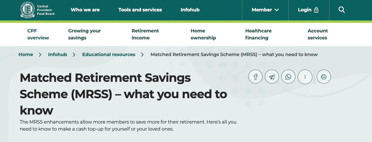 Matched Retirement Savings Scheme (MRSS) 2026: Claim Up to $2,000 a Year in Free CPF Top-Ups