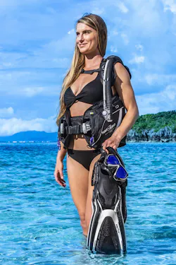 female model dressed as a diver