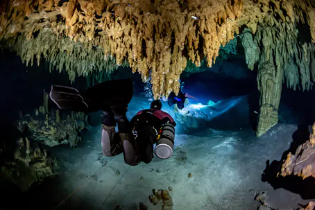 tec scuba diver in cavern