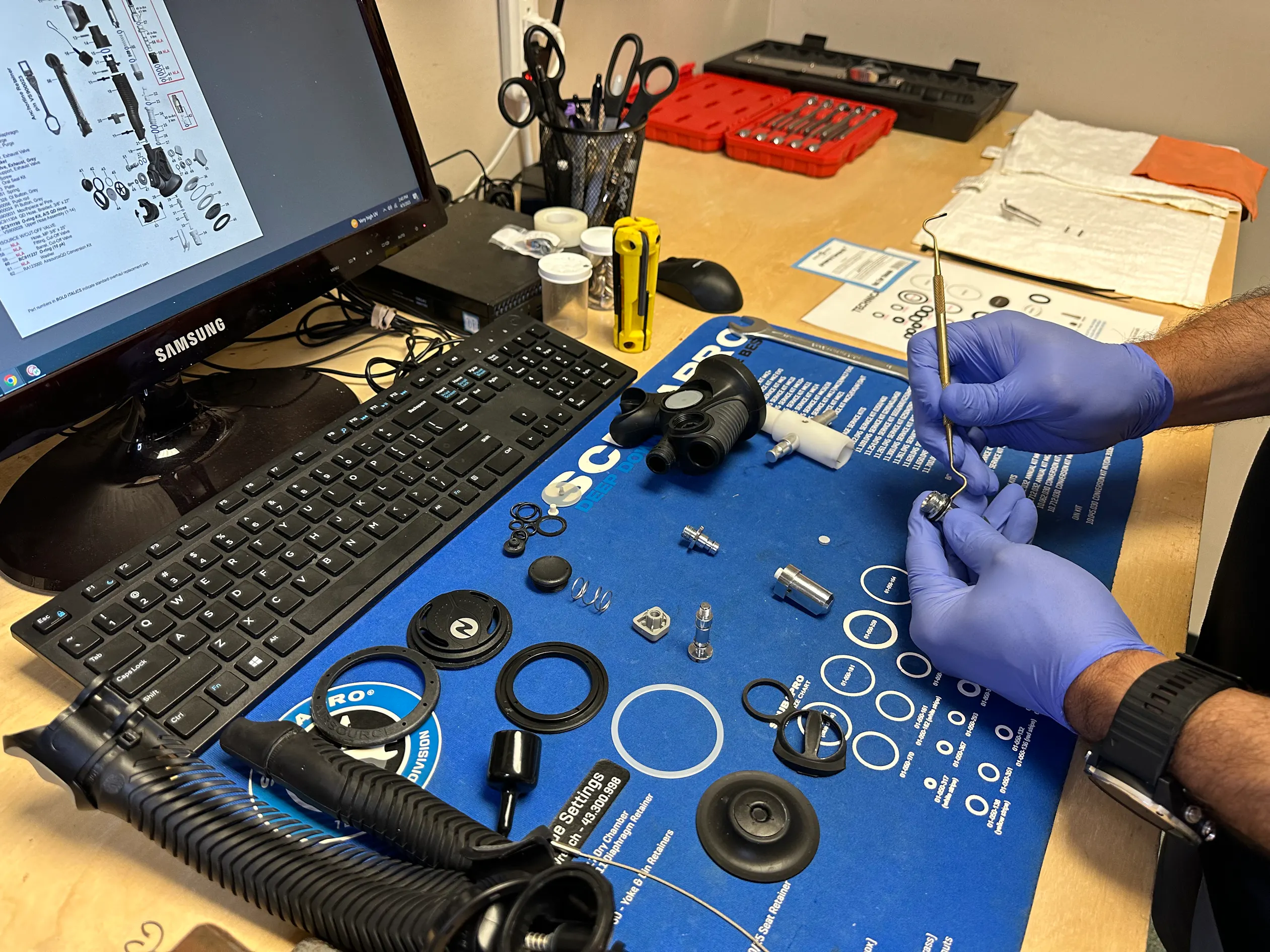 scuba gear being serviced