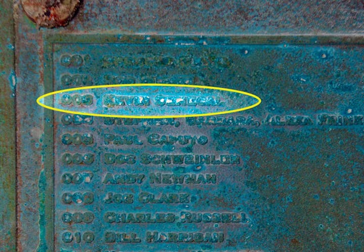 Kevin Senecal's name on a plague of Spiegel Grove