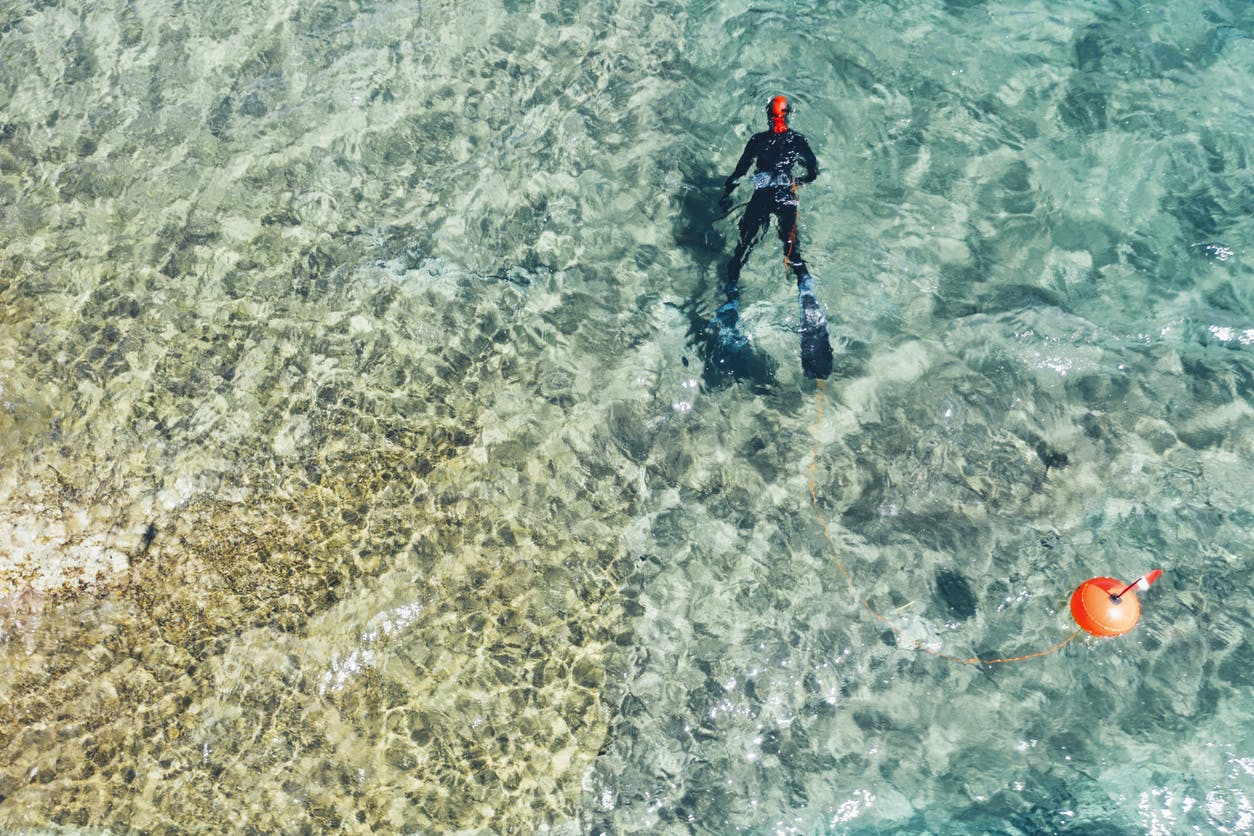 Spearfishing drone shot