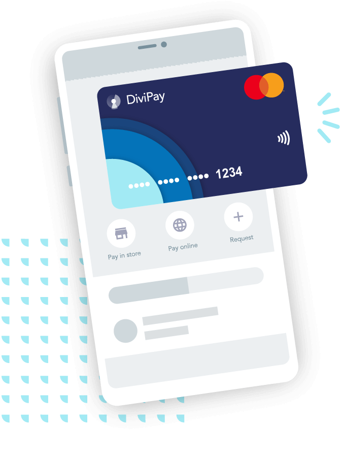 DiviPay app mockup with card