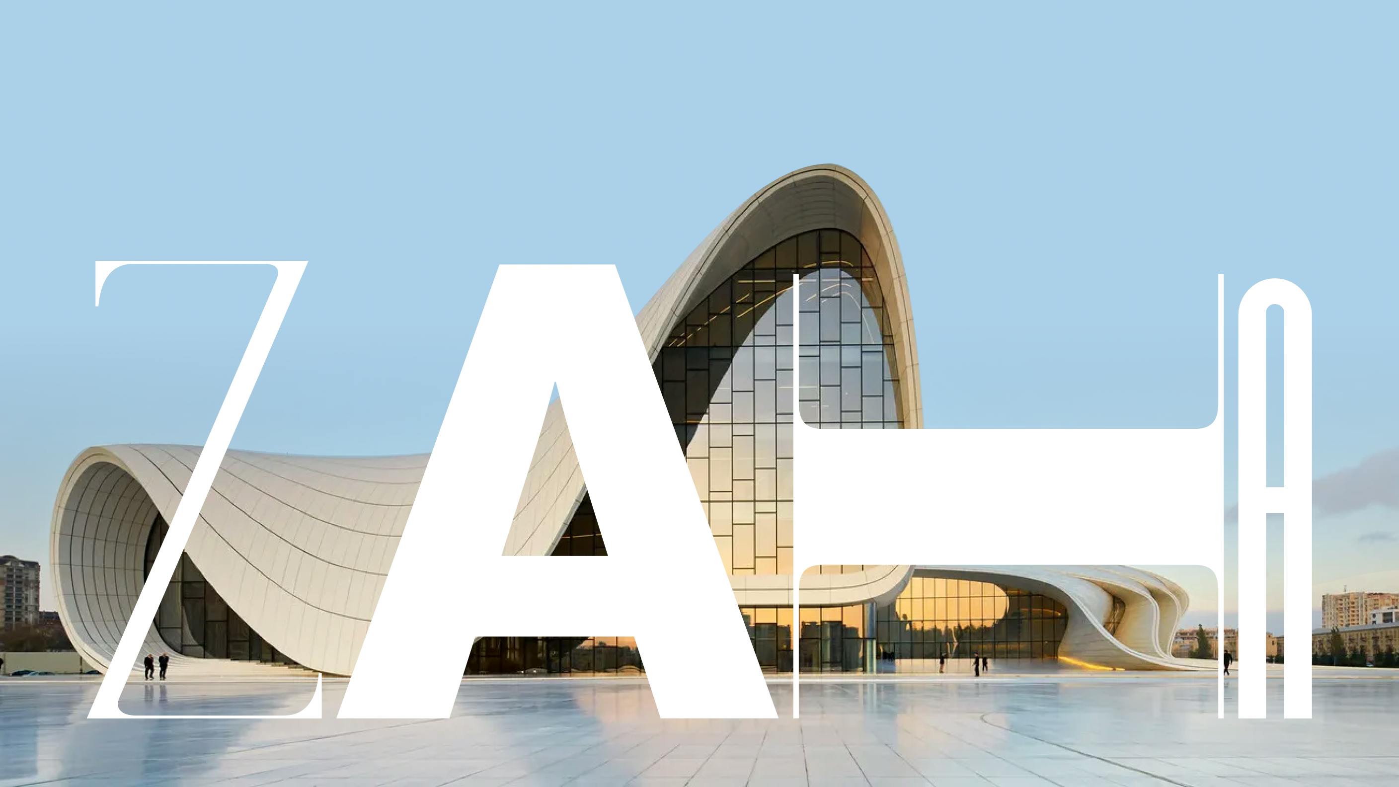 The Heydar Aliyev Centre building by Zaha Hadid with the name Zaha superposed onto it