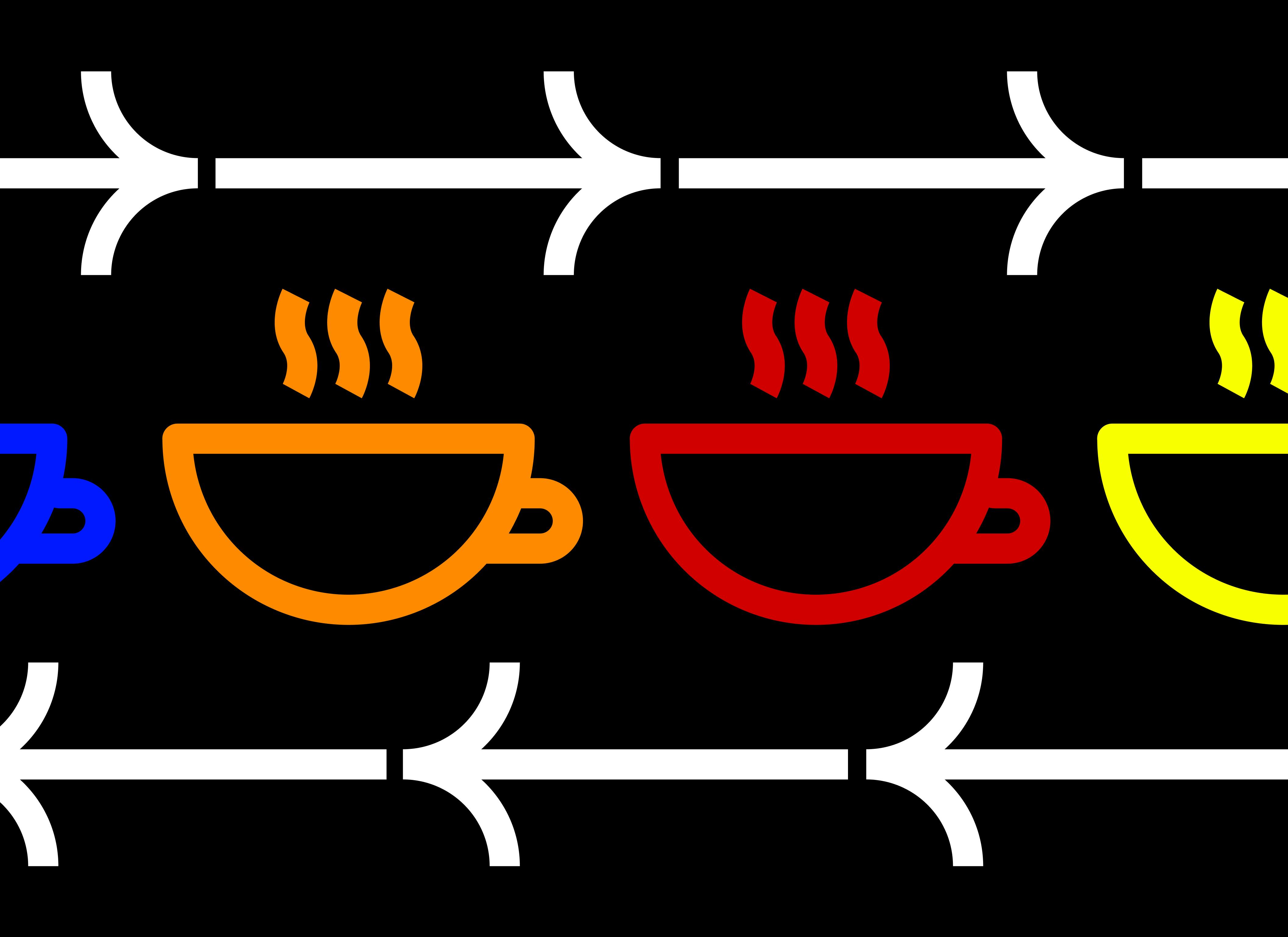 outline illustration of coffee mugs with arrows around