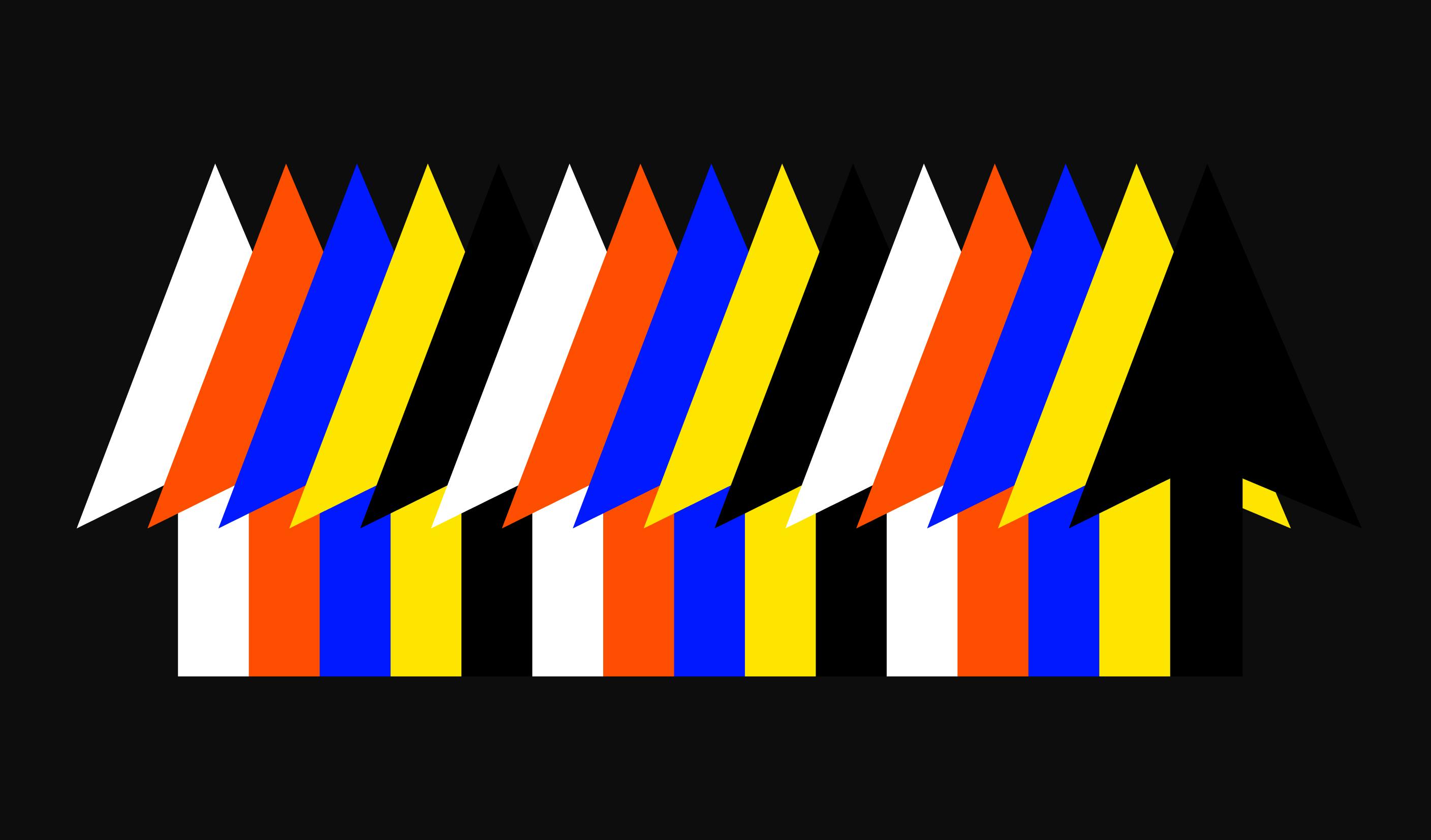 cursors of different colors aligned partially overlapping