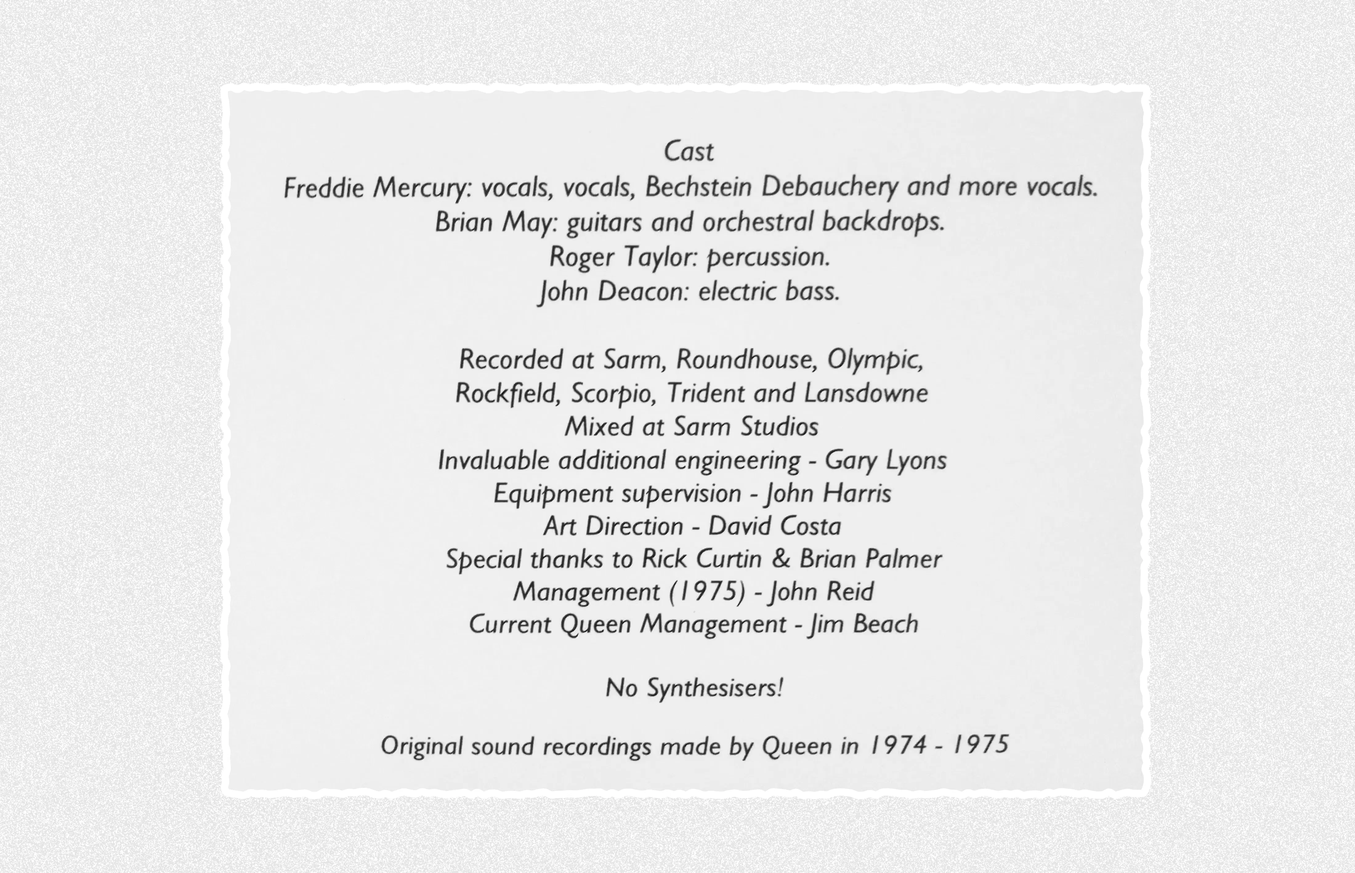 Liner notes from Queen’s A Night at the Opera album