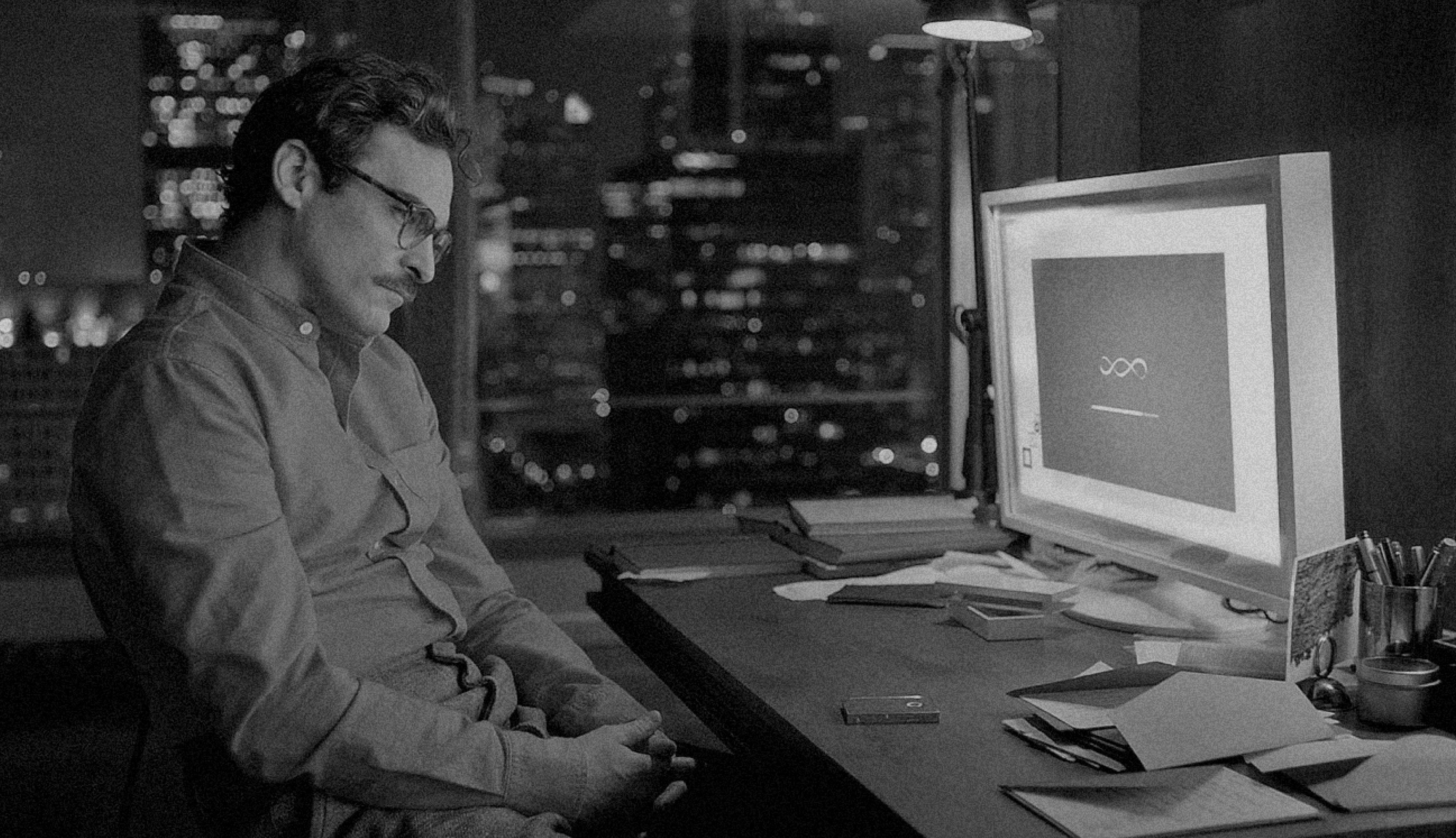 Scene from the movie Her where the main character starts a conversation with his personal AI assistant.