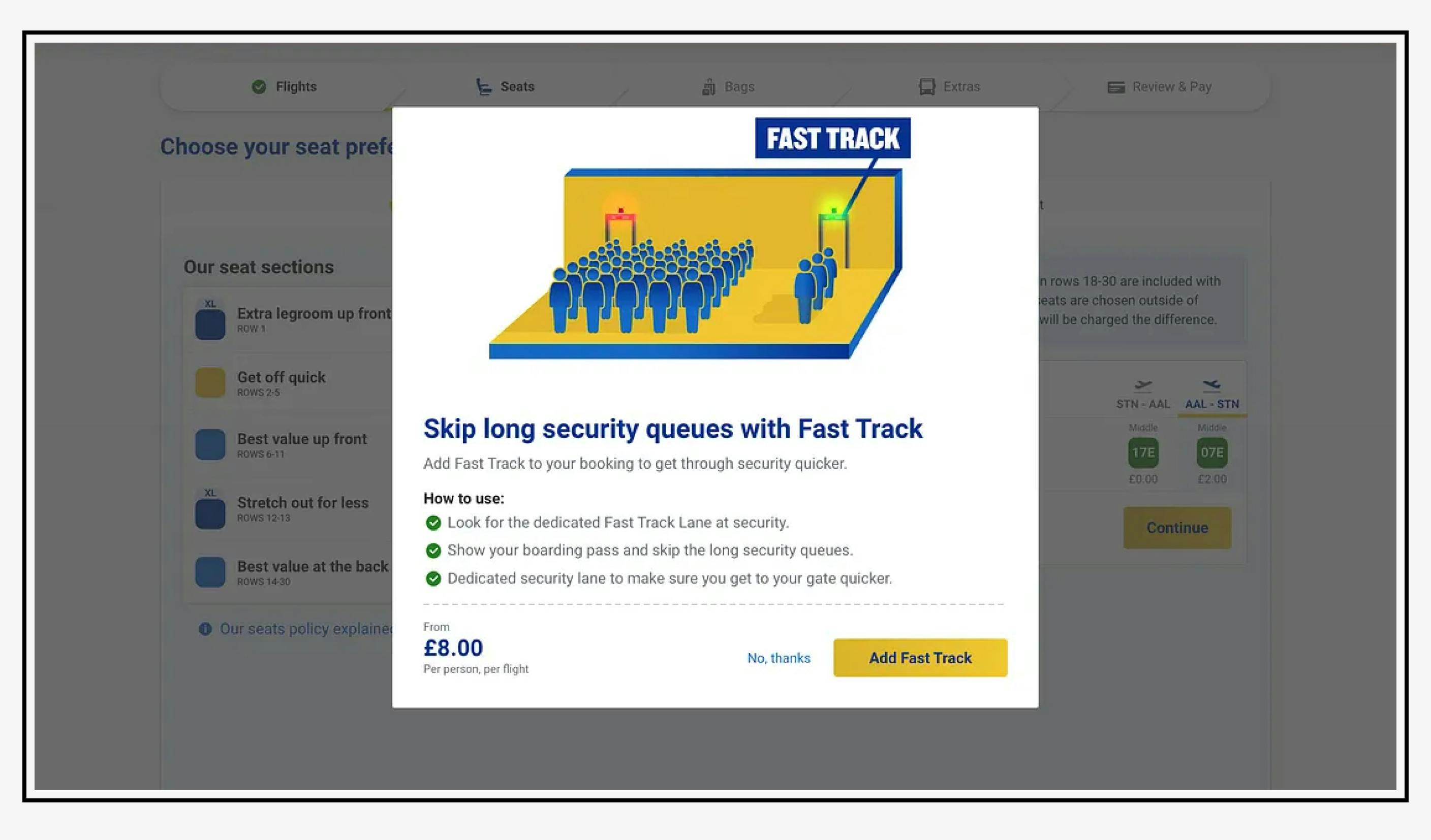 ryanair modal upselling a product