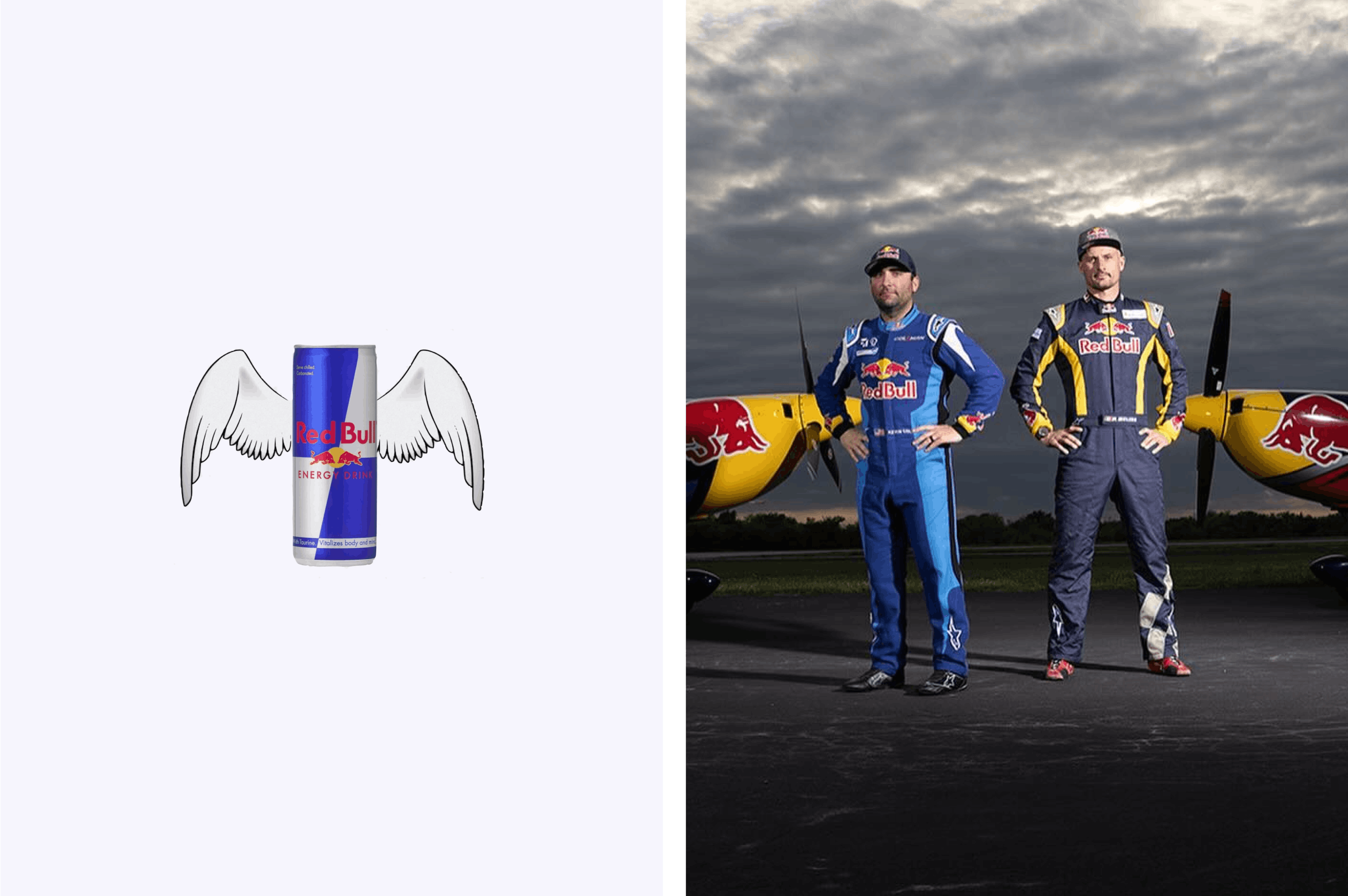 redbull can and two pilots sponsored by redbull