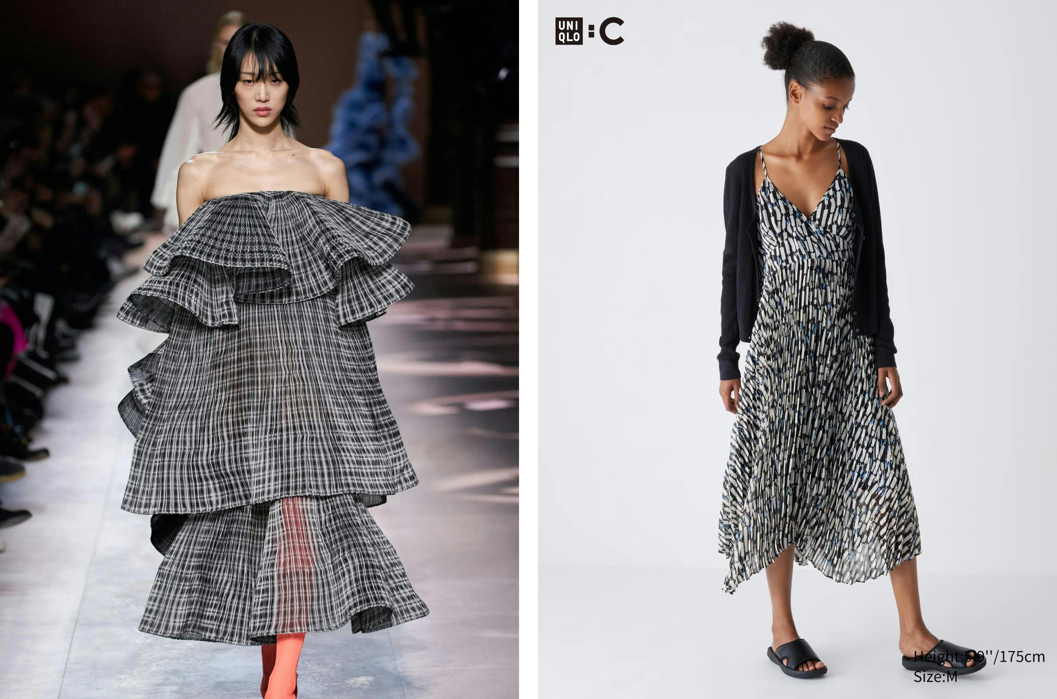 fashion show look and a product image from uniqlo showing similar  ideas