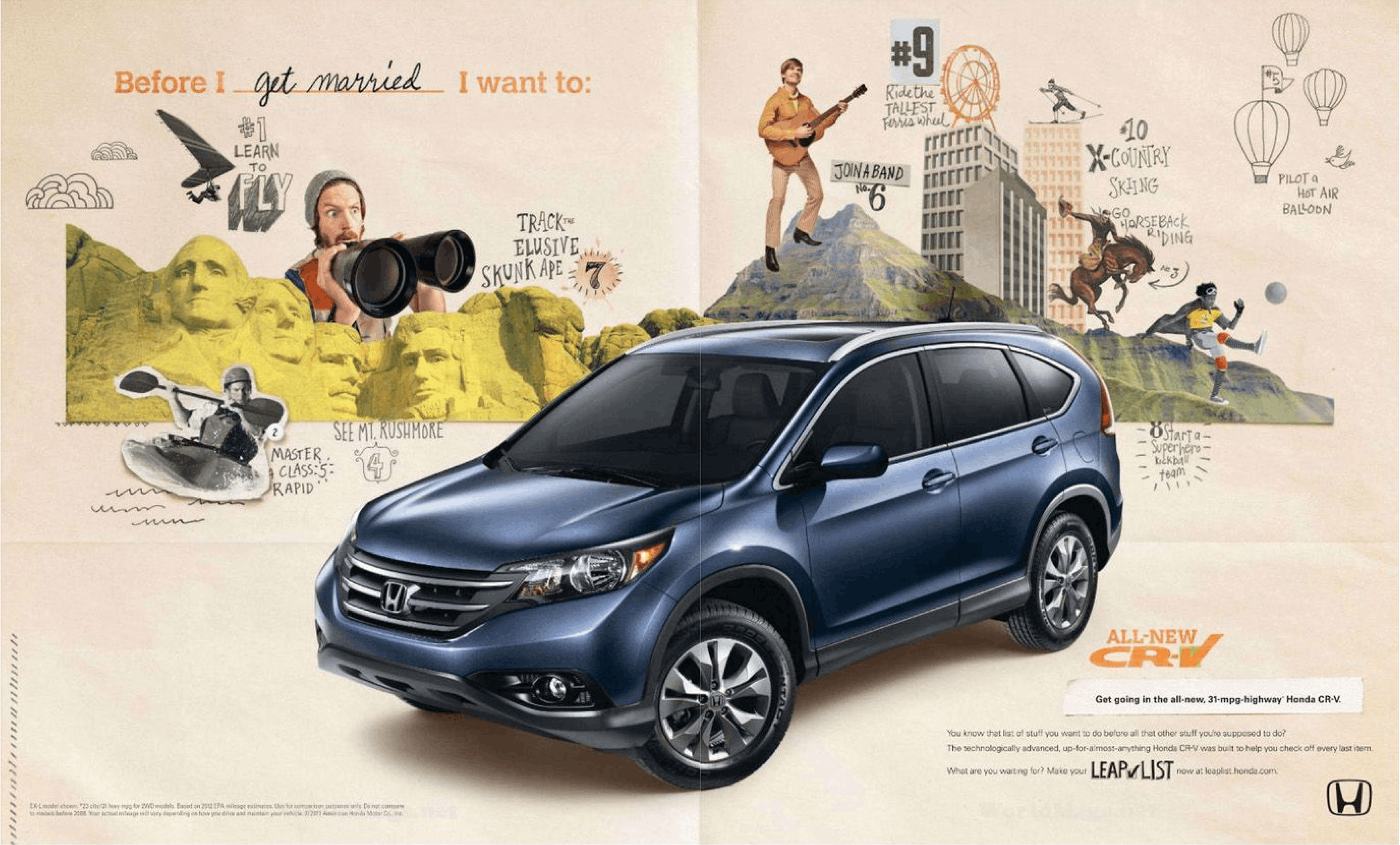 crv ad busy with illustrations of what many would consider a full life