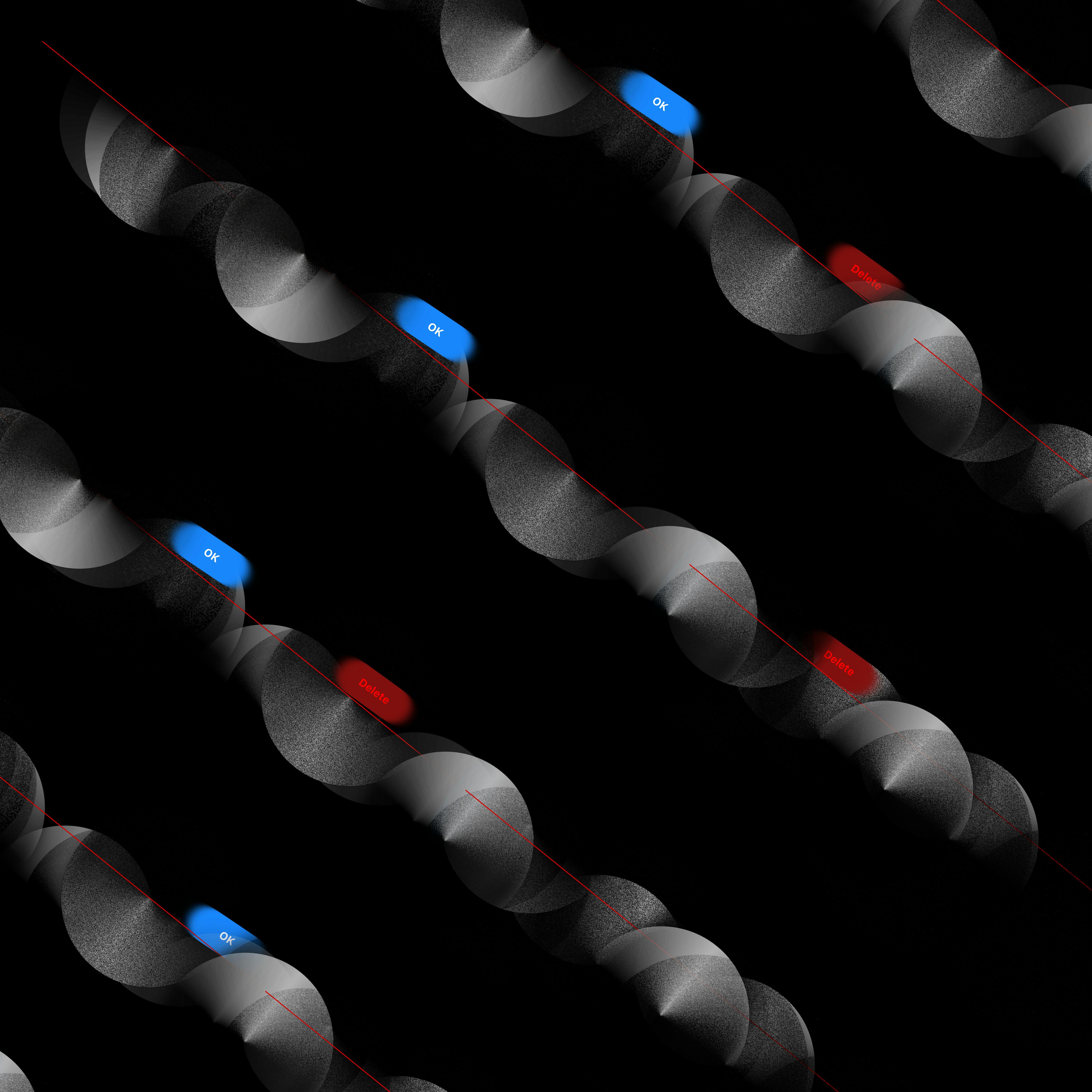 illustration of Sam and Kim the delete button in an abstract conveyor belt