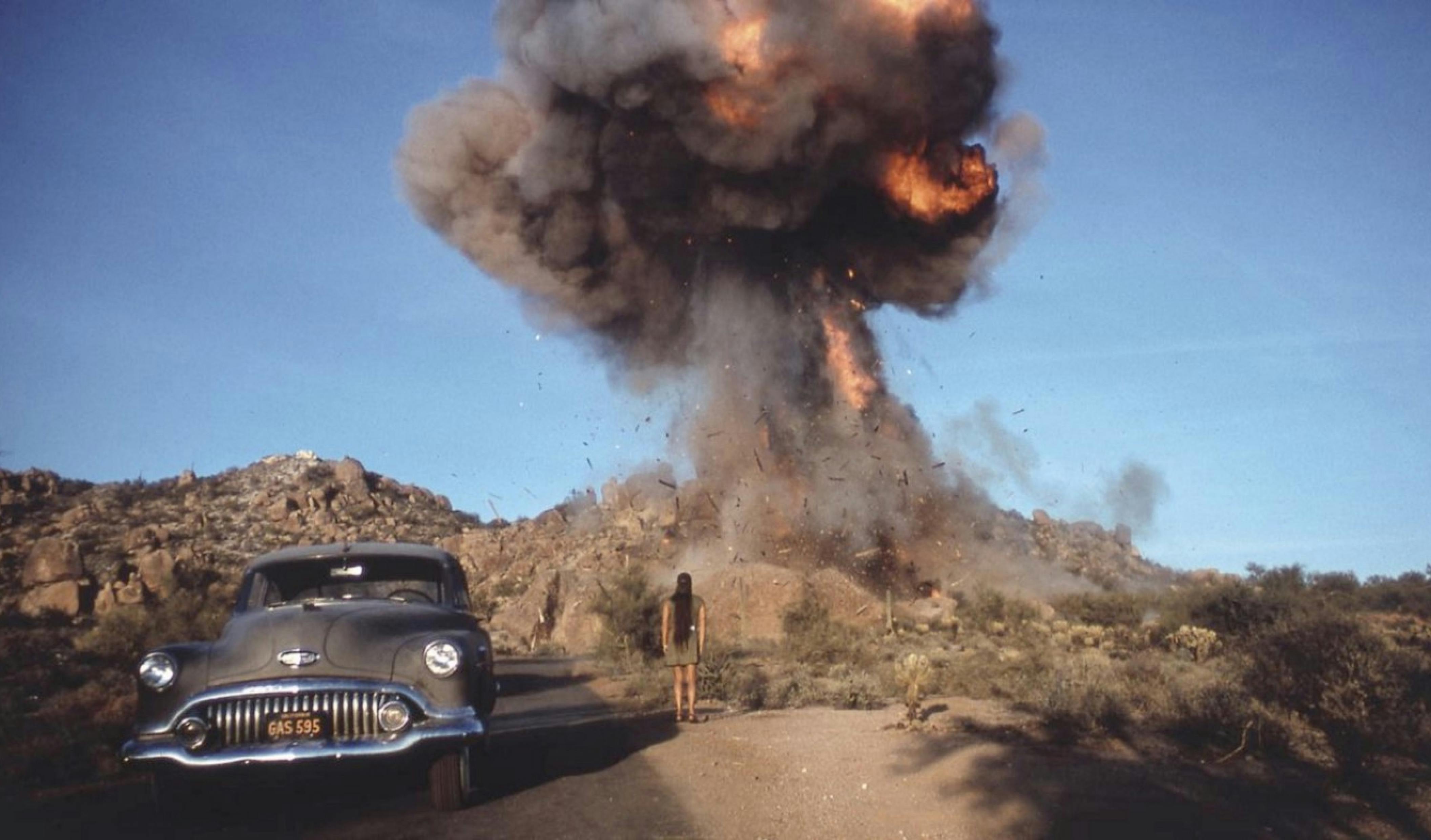 explosion on a desert landscape