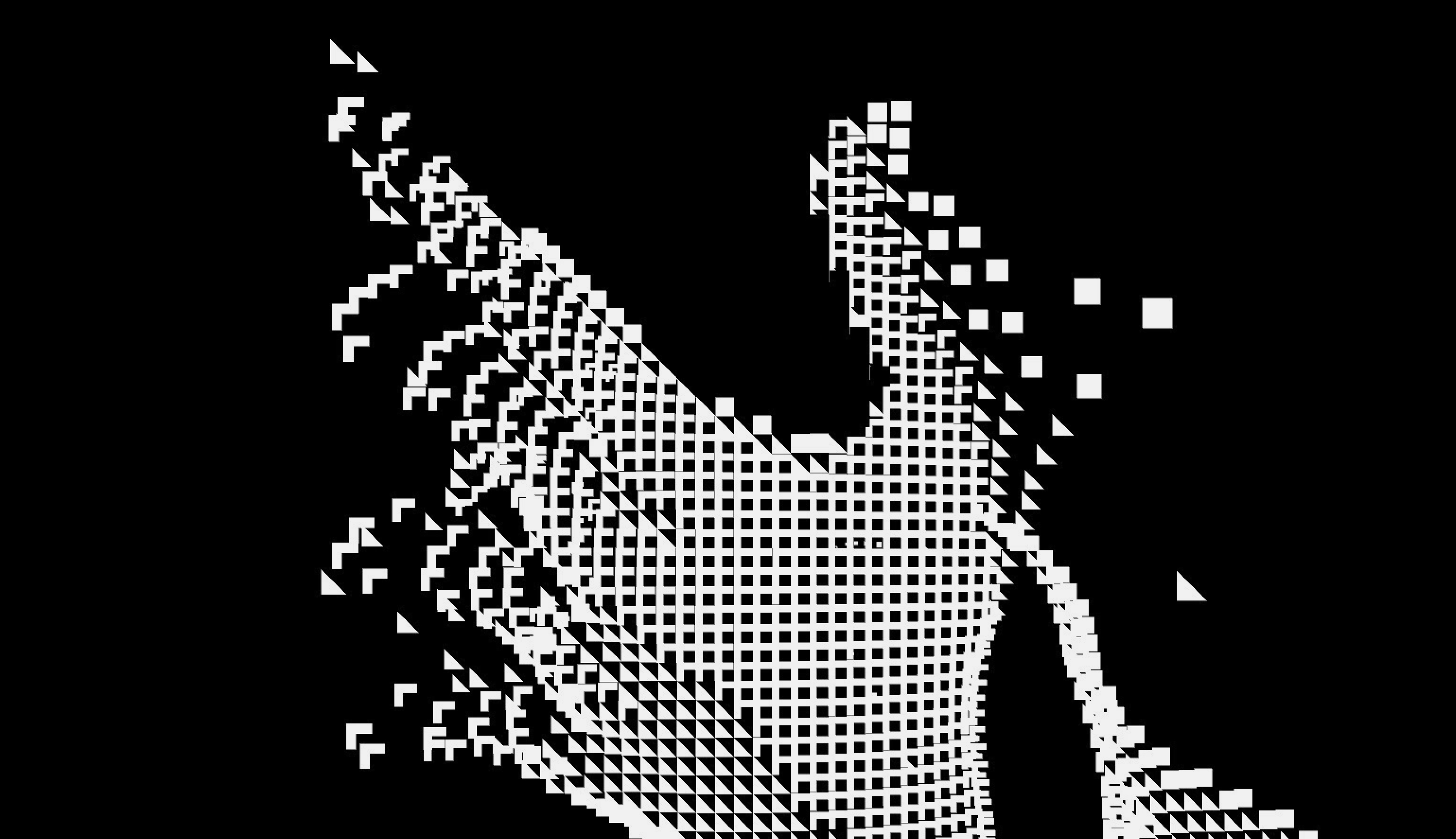 black and white pixelated abstract shape of a hand