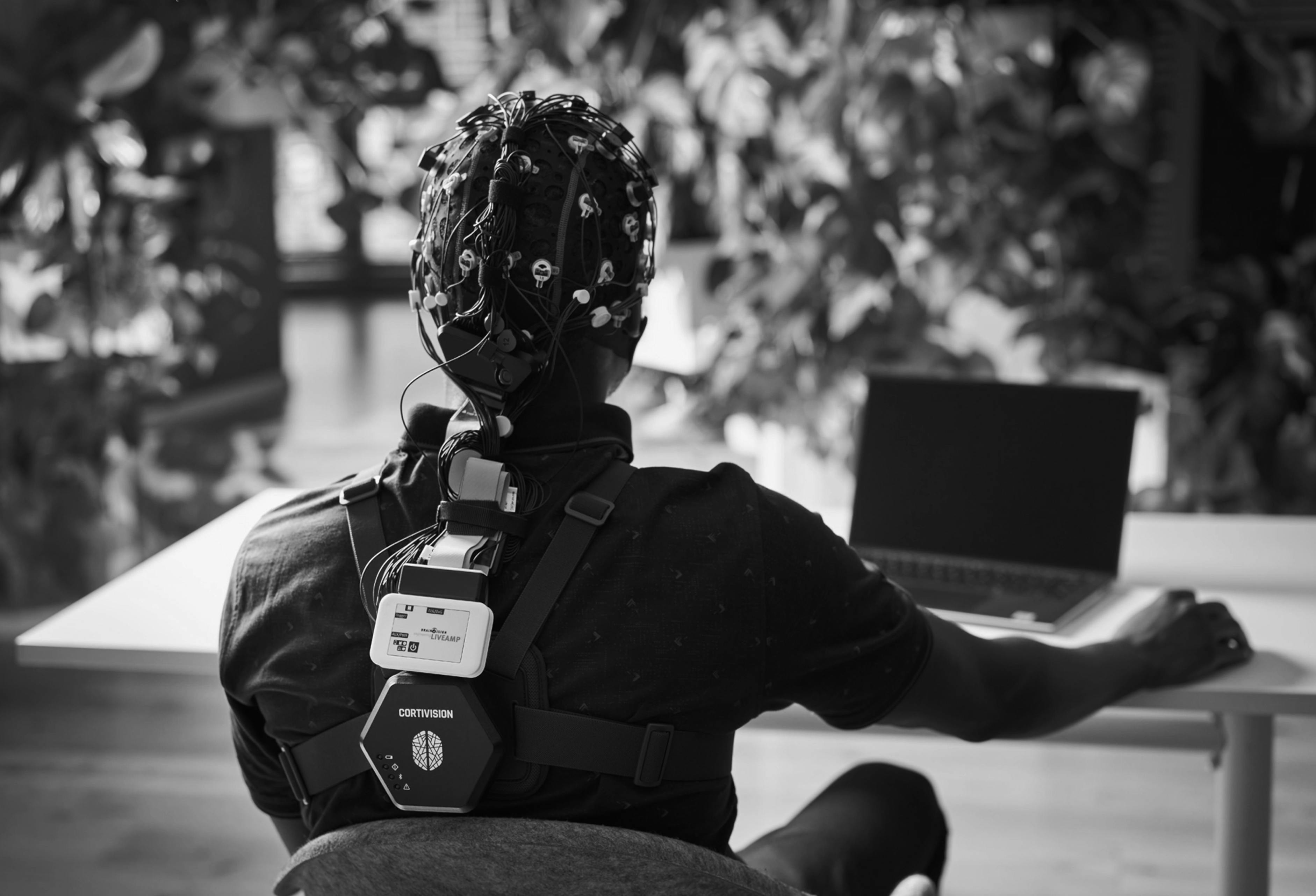 photo of a person with several sensors in their head