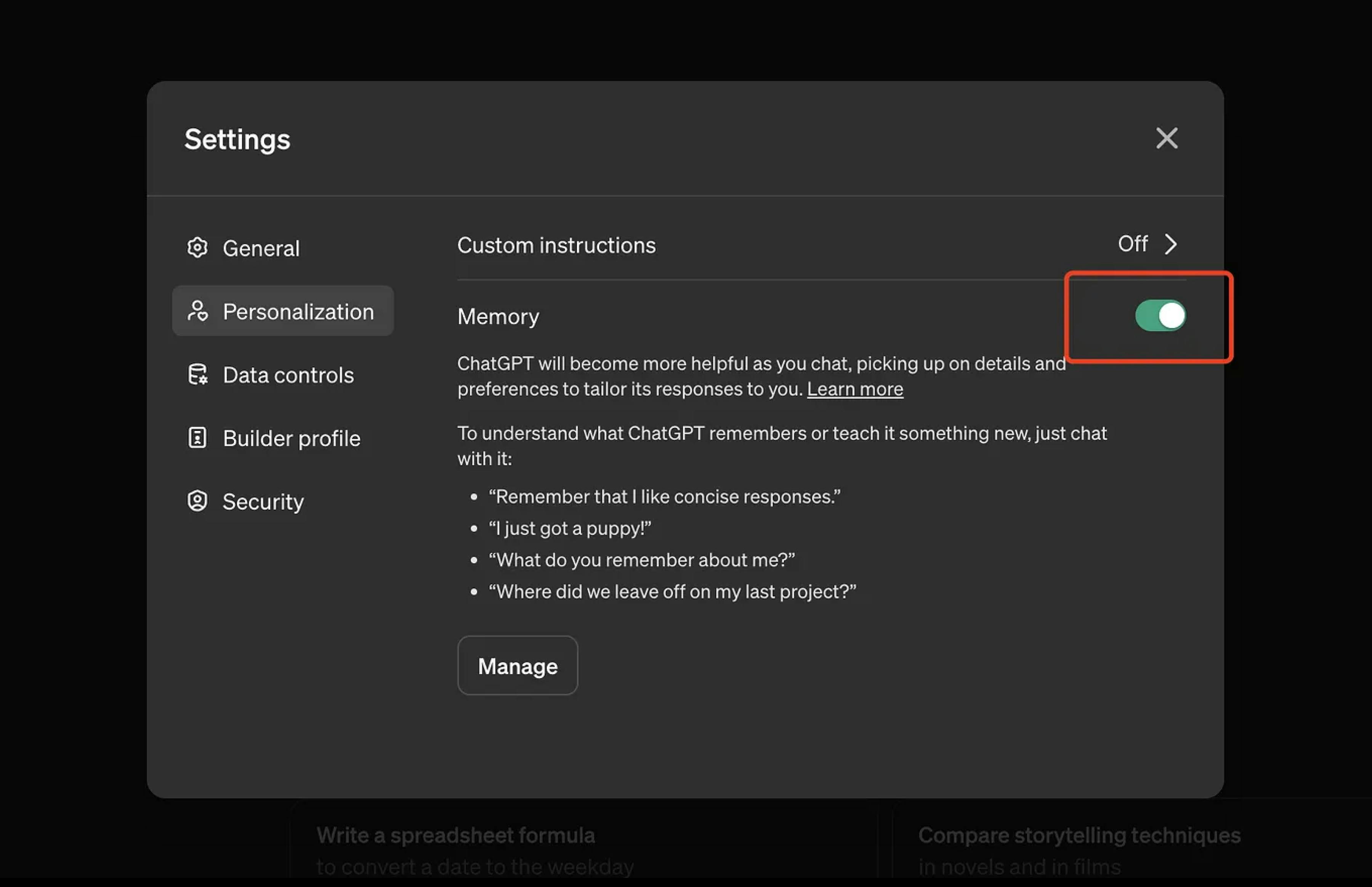 chatgpt settings screenshot